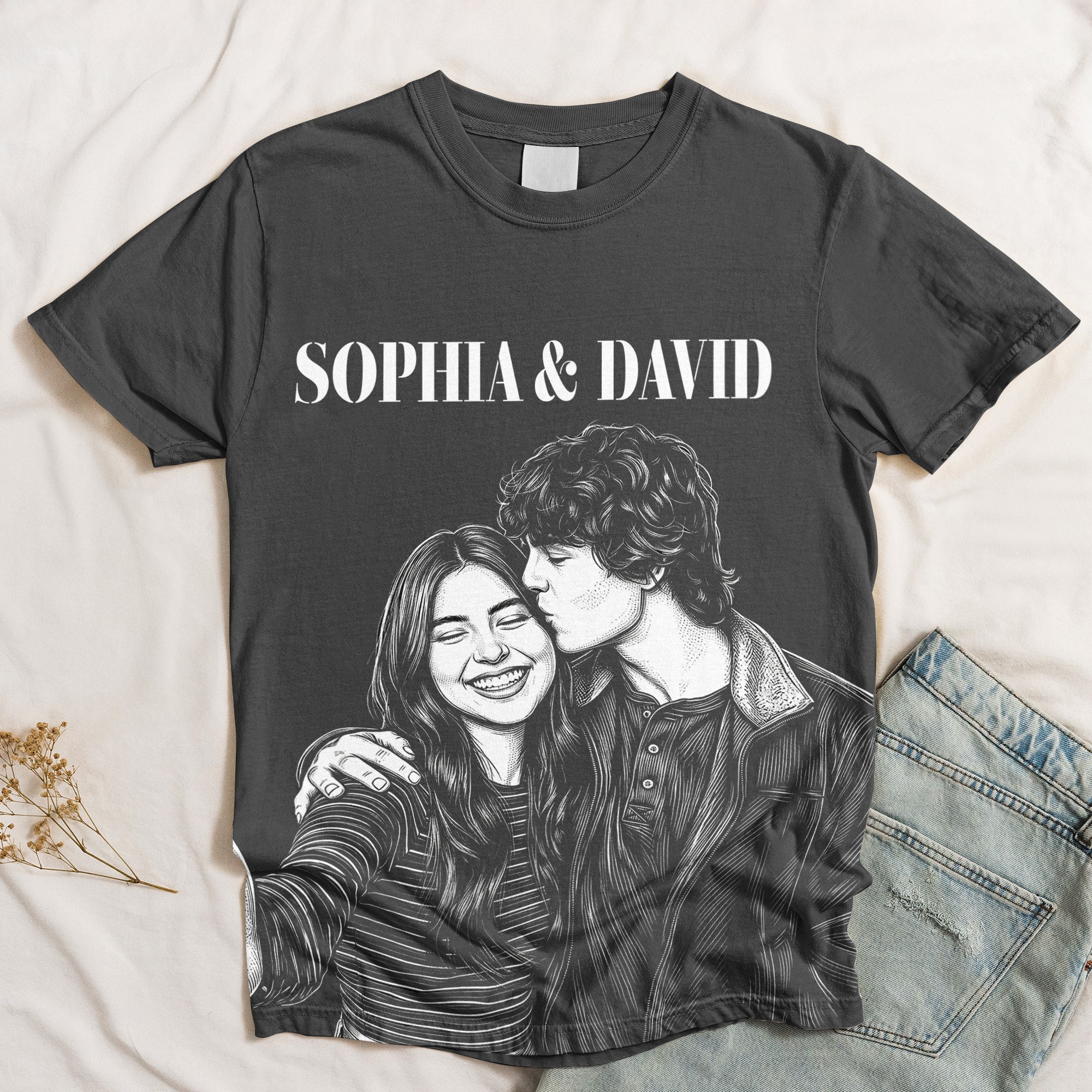 Custom Photo Couple Shirt Sketch Line Art Anniversary Gift For Her, Him- Personalized Shirt - Image 5