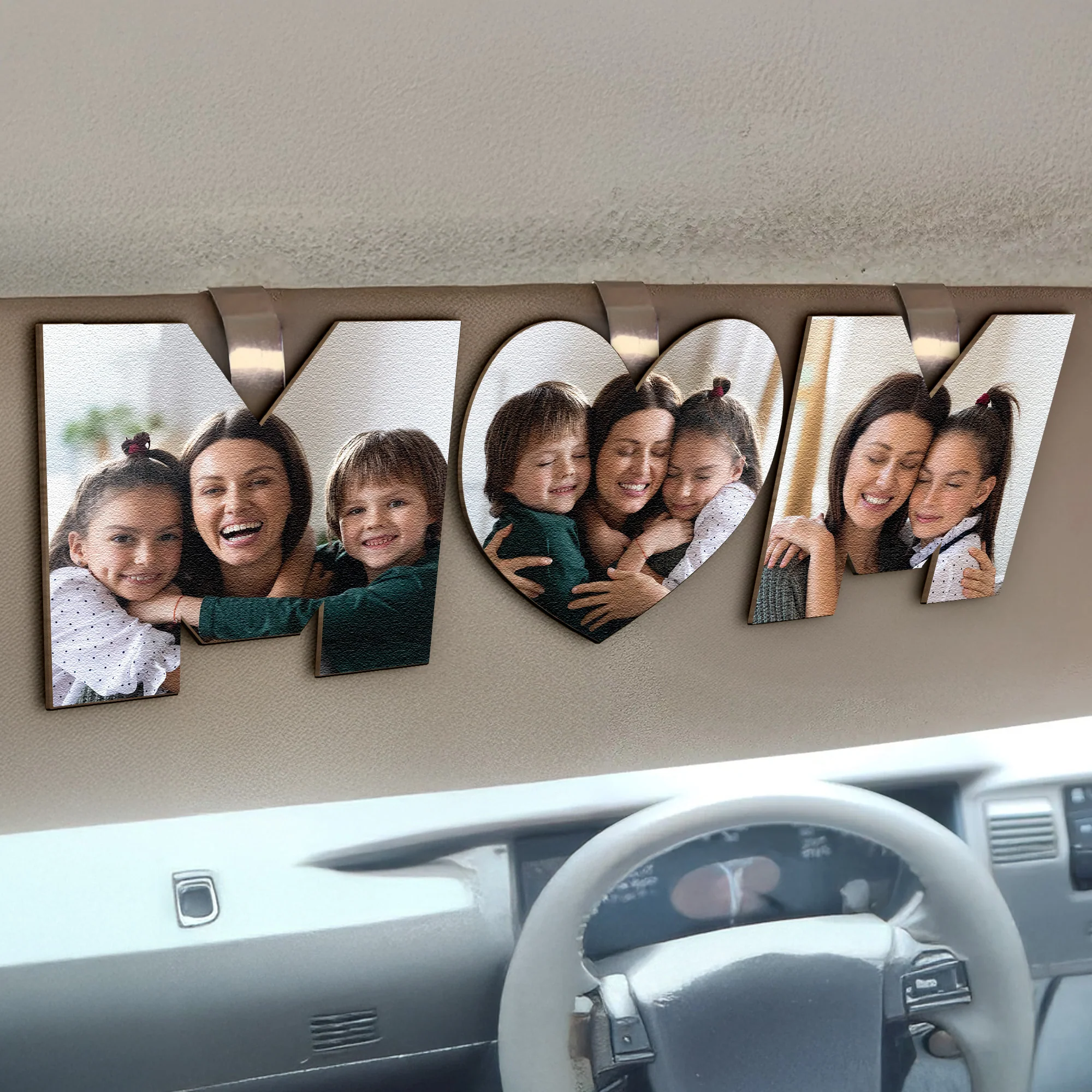 Custom Photo Dad, Mom Drive Safe - 3 Pieces - Personalized Wooden Photo Car Visor Clip Set - Image 4