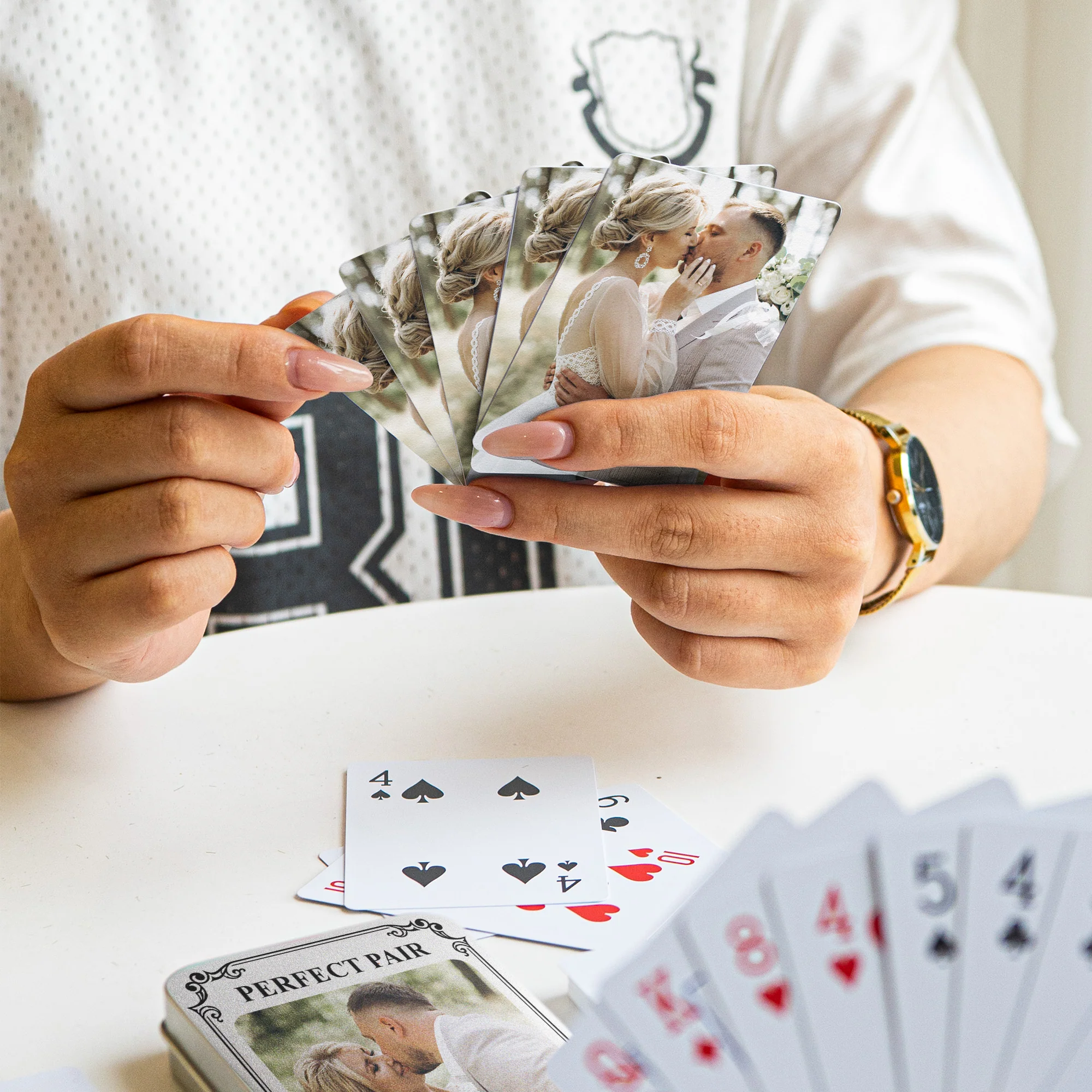 Custom Photo Deck Game For Couples Bulk Wedding Favors - Personalized Playing Photo Cards With Metal Box - Image 5