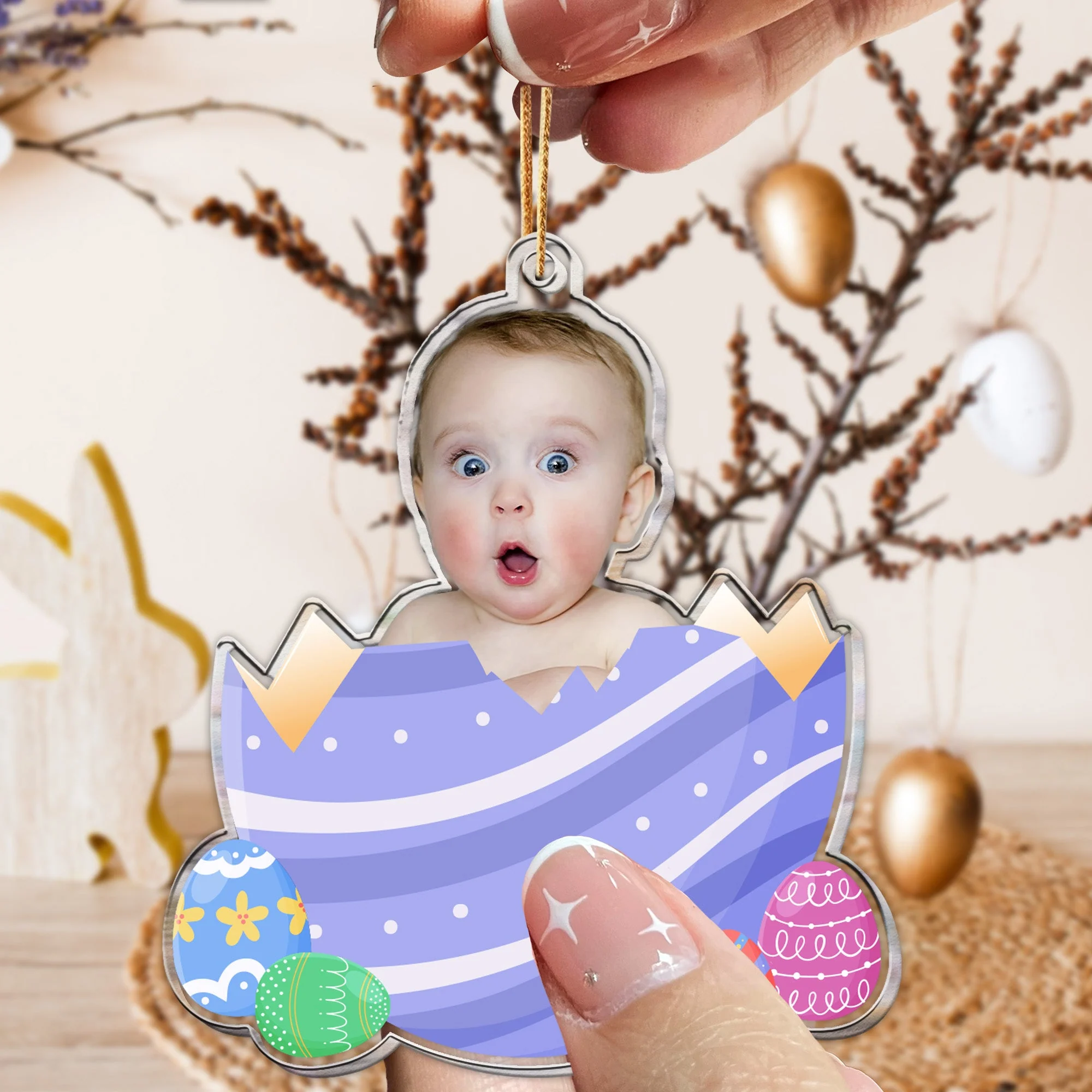 Custom Photo Egg Crack Easter Kid Family Gift - Personalized Photo Easter Ornament - Image 4