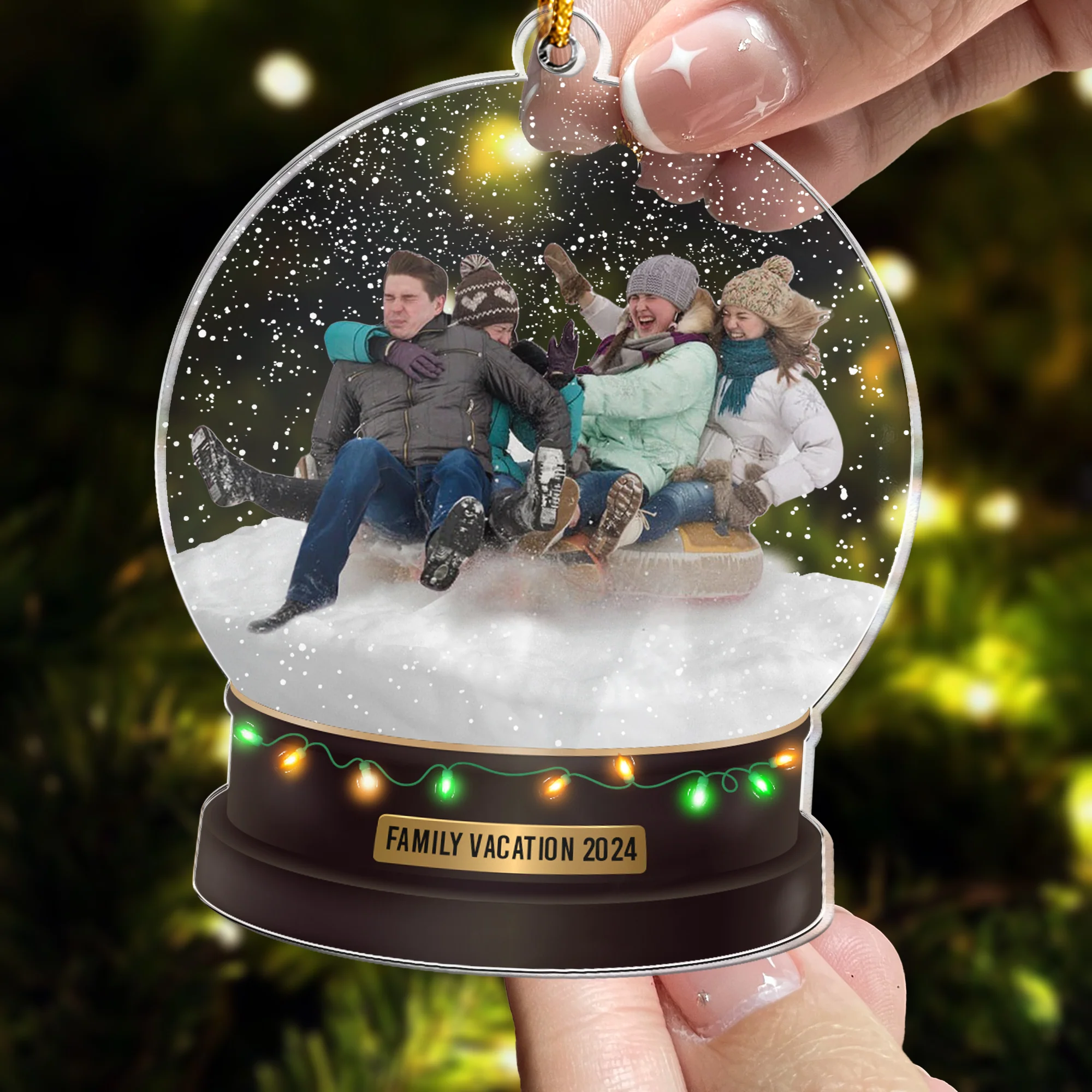 Custom Photo Family, Friends, Kids Playful Snow - Personalized Acrylic Photo Ornament - Image 6