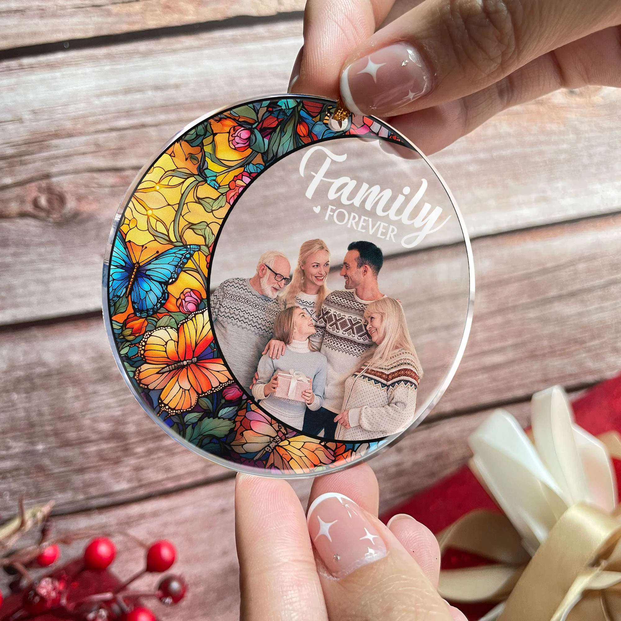 Custom Photo Family - Stained Glass - Personalized Acrylic Photo Ornament - Image 2