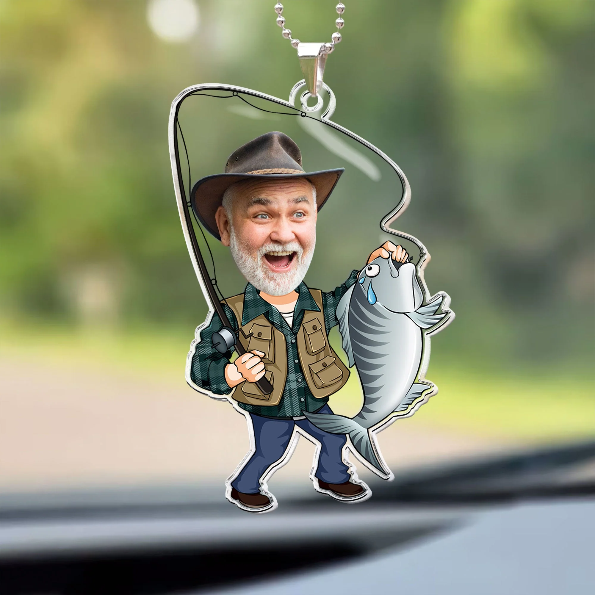 Custom Photo Fisherman Cartoon - Personalized Photo Rear View Mirror Accessory - Image 5