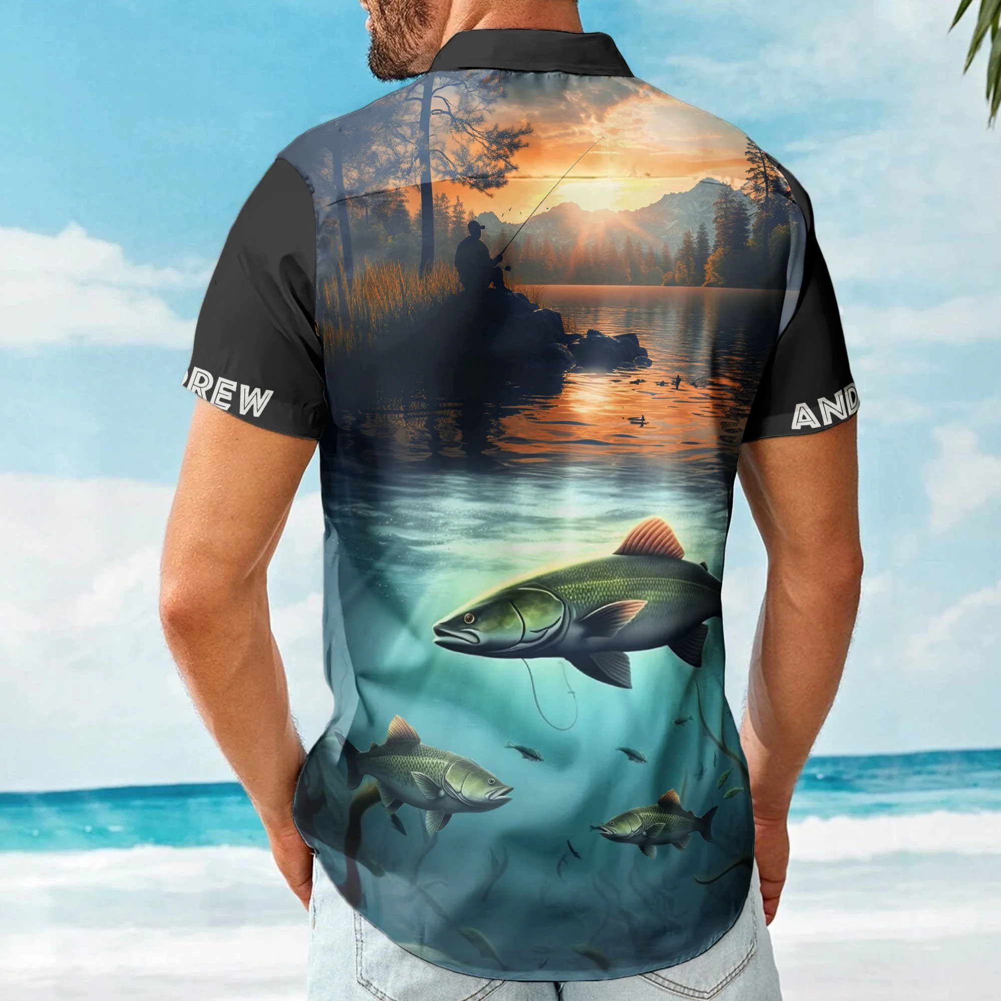 Custom Photo Fishing Bass Fish For Men Husband - Custom Photo Hawaiian Shirt - Image 2