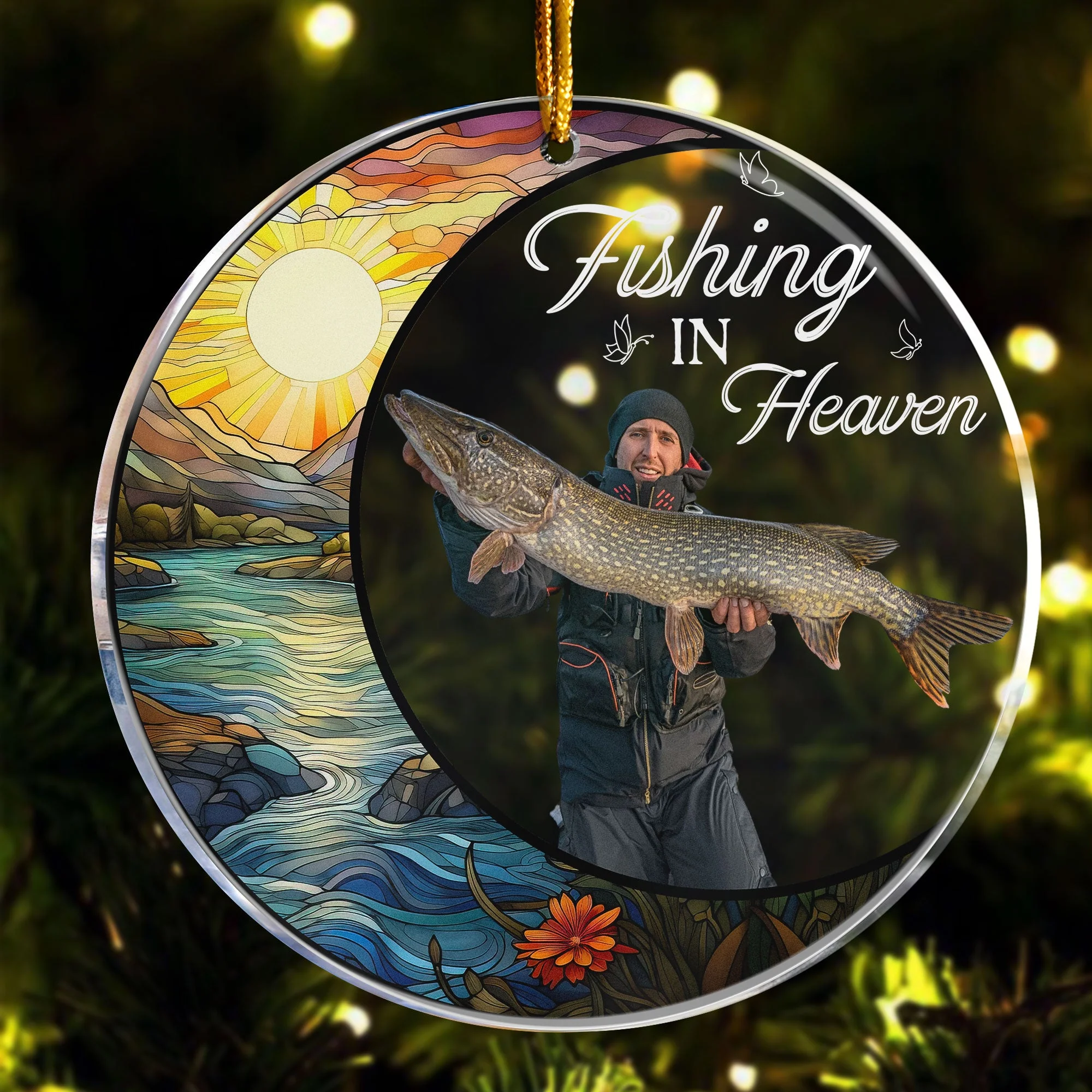 Custom Photo Fishing In Heaven - Personalized Acrylic Photo Ornament - Image 9