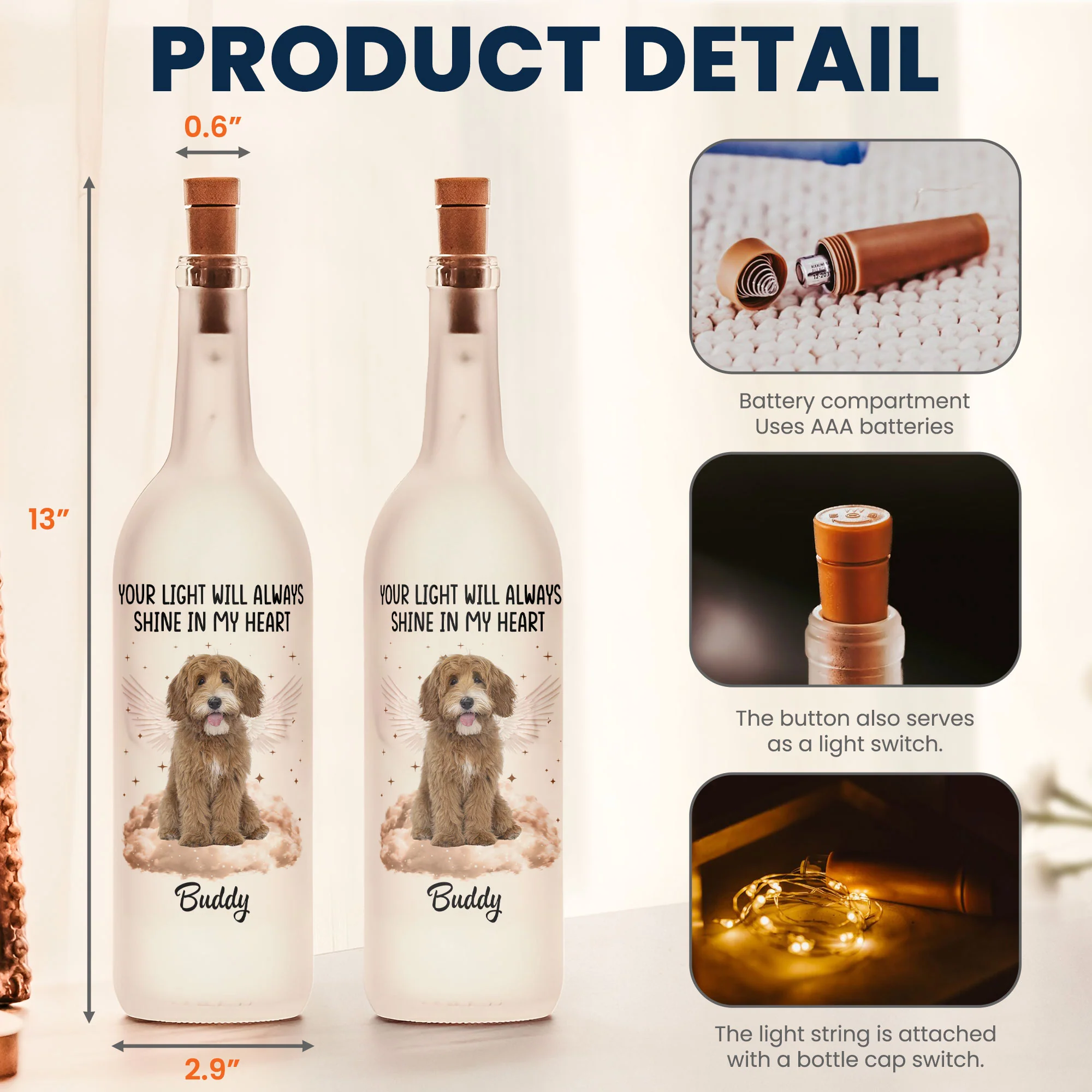 Custom Photo Forever In My Heart - Personalized Photo Bottle Lamp - Image 5