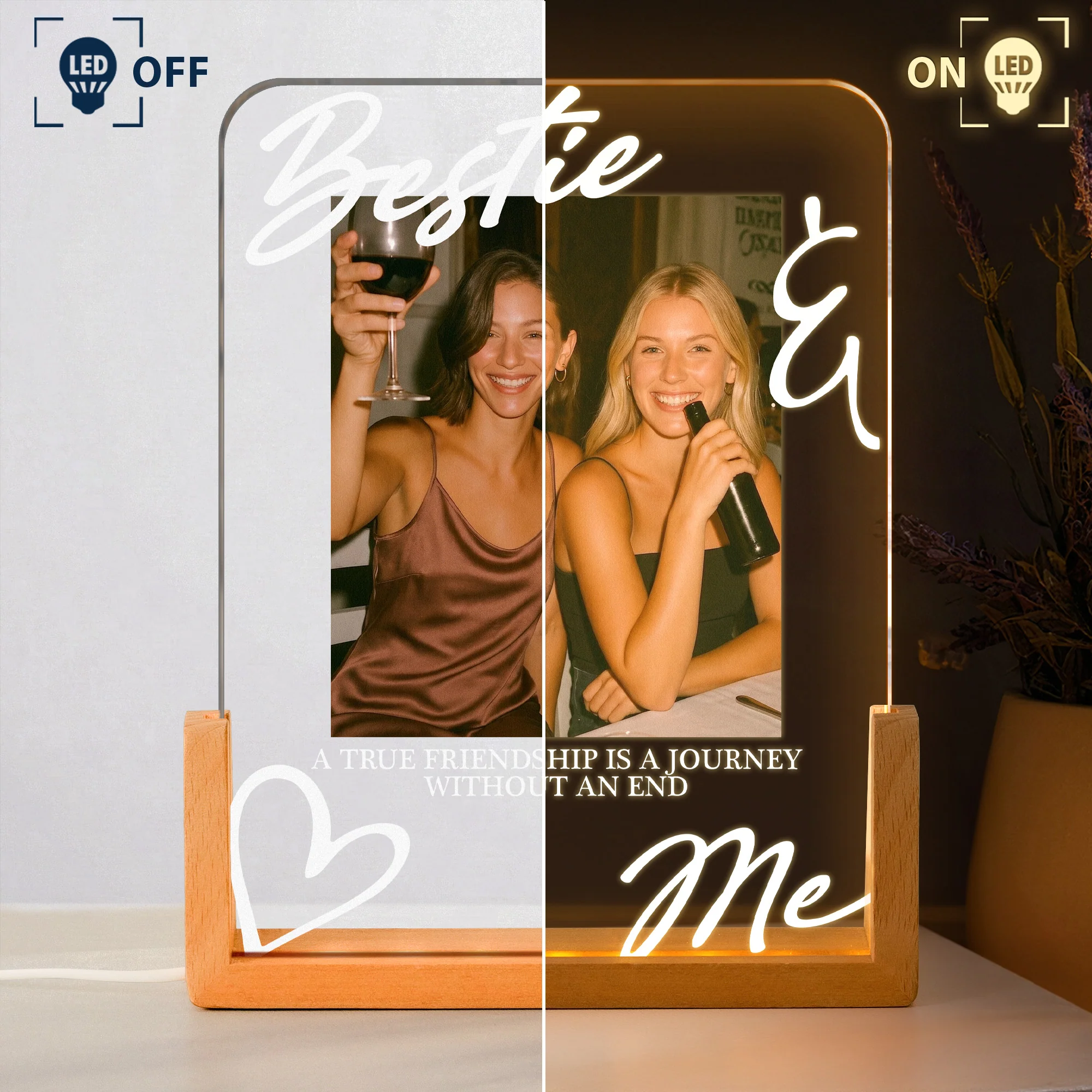 Custom Photo Friendship Gifts For Best Friends, BFF, Soul Sisters - Personalized Night Light - Image 4