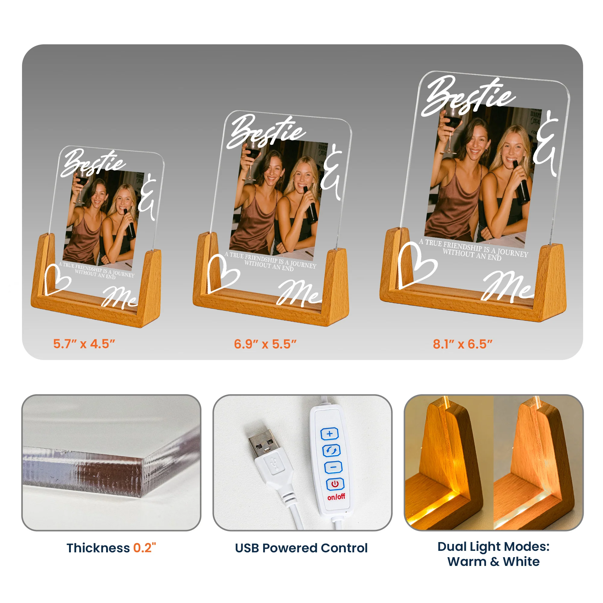 Custom Photo Friendship Gifts For Best Friends, BFF, Soul Sisters - Personalized Night Light - Image 6