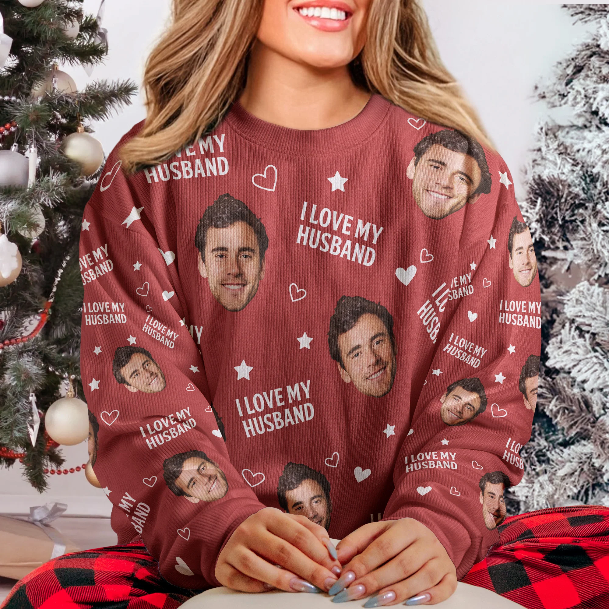 Custom Photo Funny Face I Love My Lover - Personalized Matching Photo Sweater - Image 5