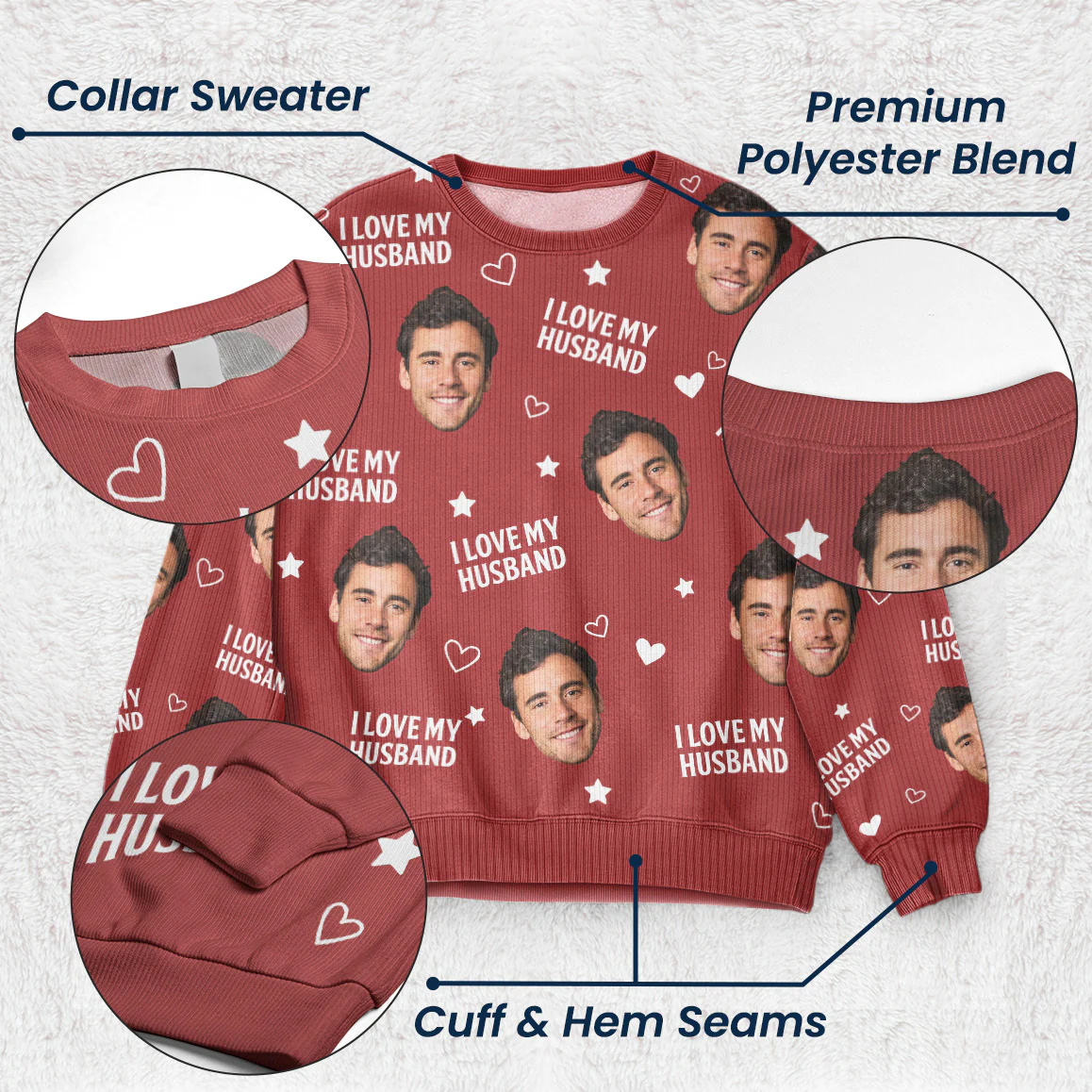 Custom Photo Funny Face I Love My Lover - Personalized Matching Photo Sweater - Image 7