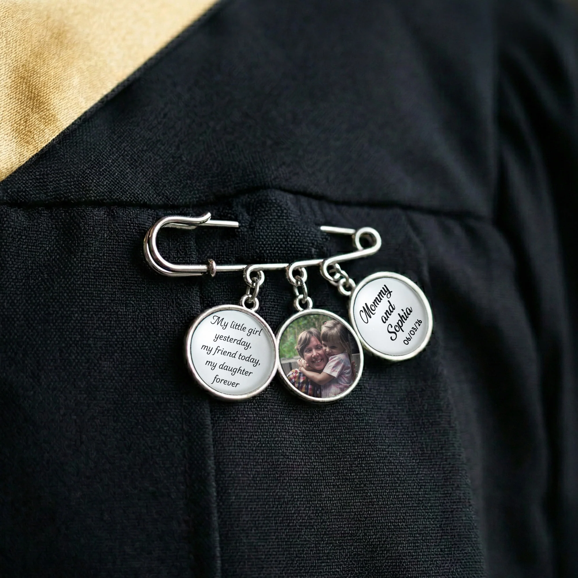 Custom Photo Gift For Bride Groom Wedding Day - Personalized Lapel Pin With Charms - Image 2