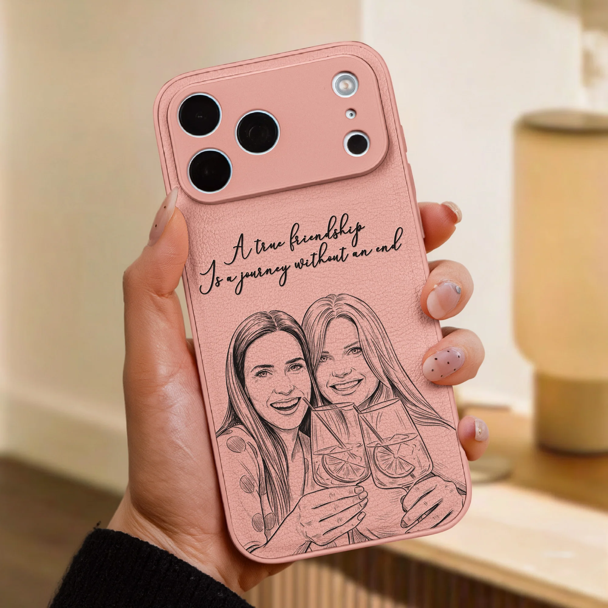 Custom Photo Gift For Friends, Soul Sisters - Personalized Leather Phone Case - Image 4