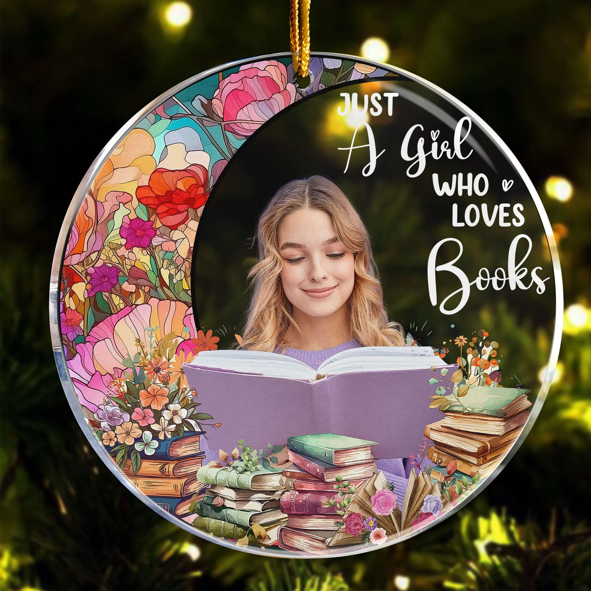 Custom Photo Just A Girl Who Loves Books - Personalized Acrylic Photo Ornament - Image 5