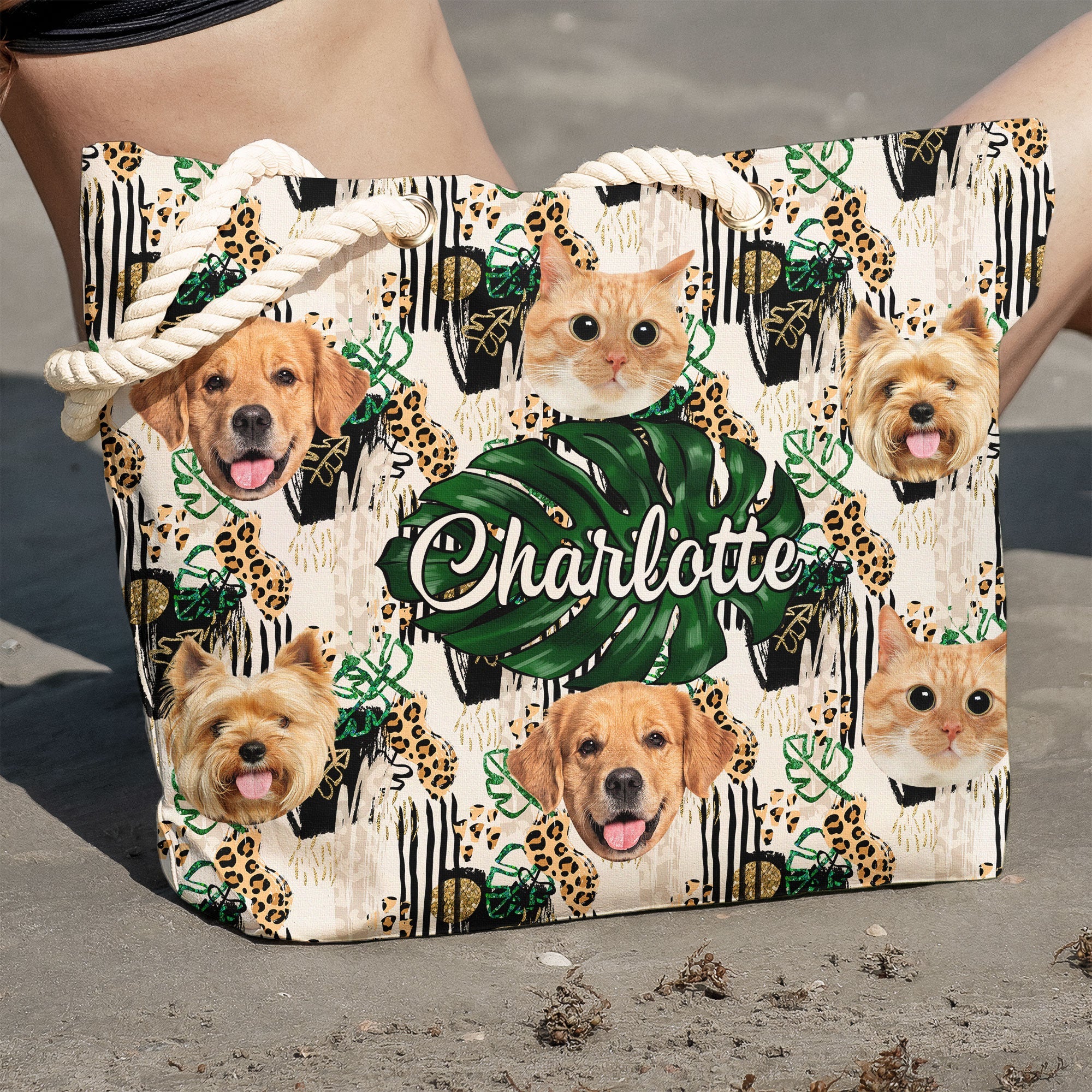 Custom Photo Leopard Tropical Summer - Personalized Photo Beach Bag - Image 5