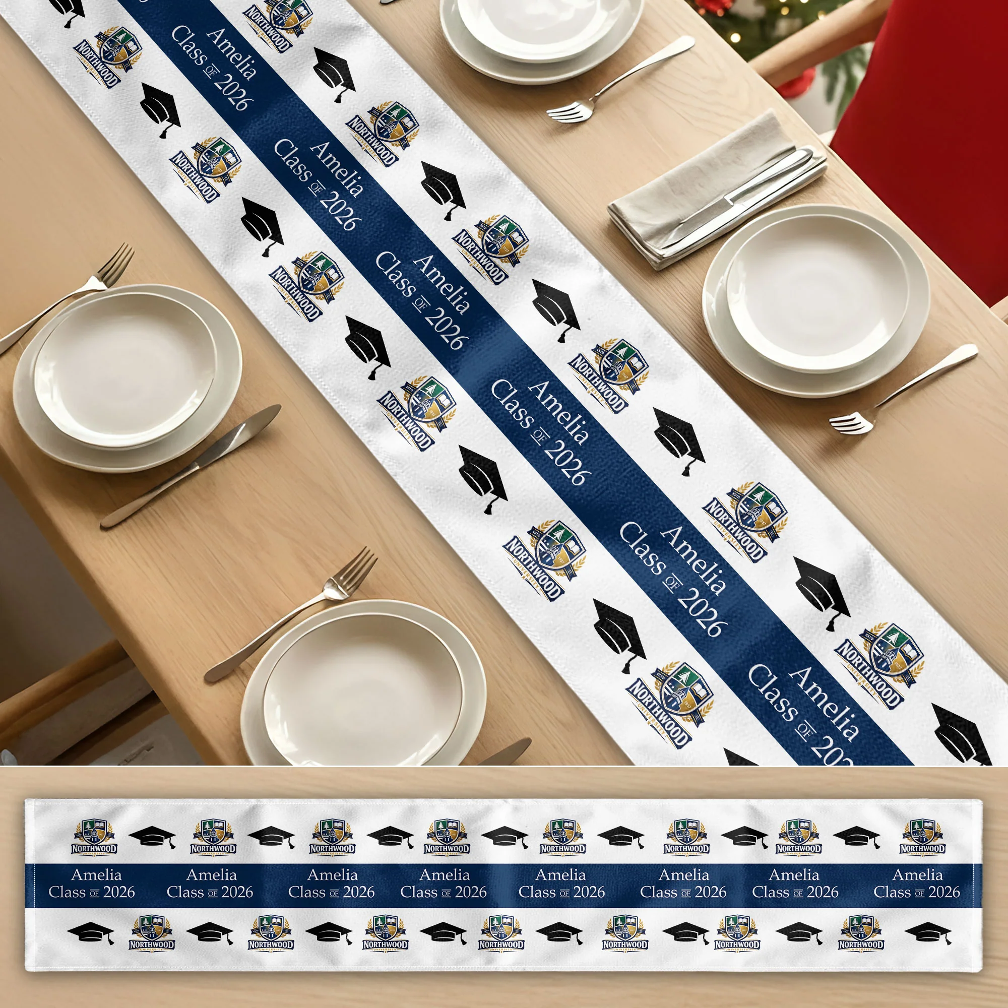 Custom Photo Logo Graduation Party - Personalized Table Runner - Image 7