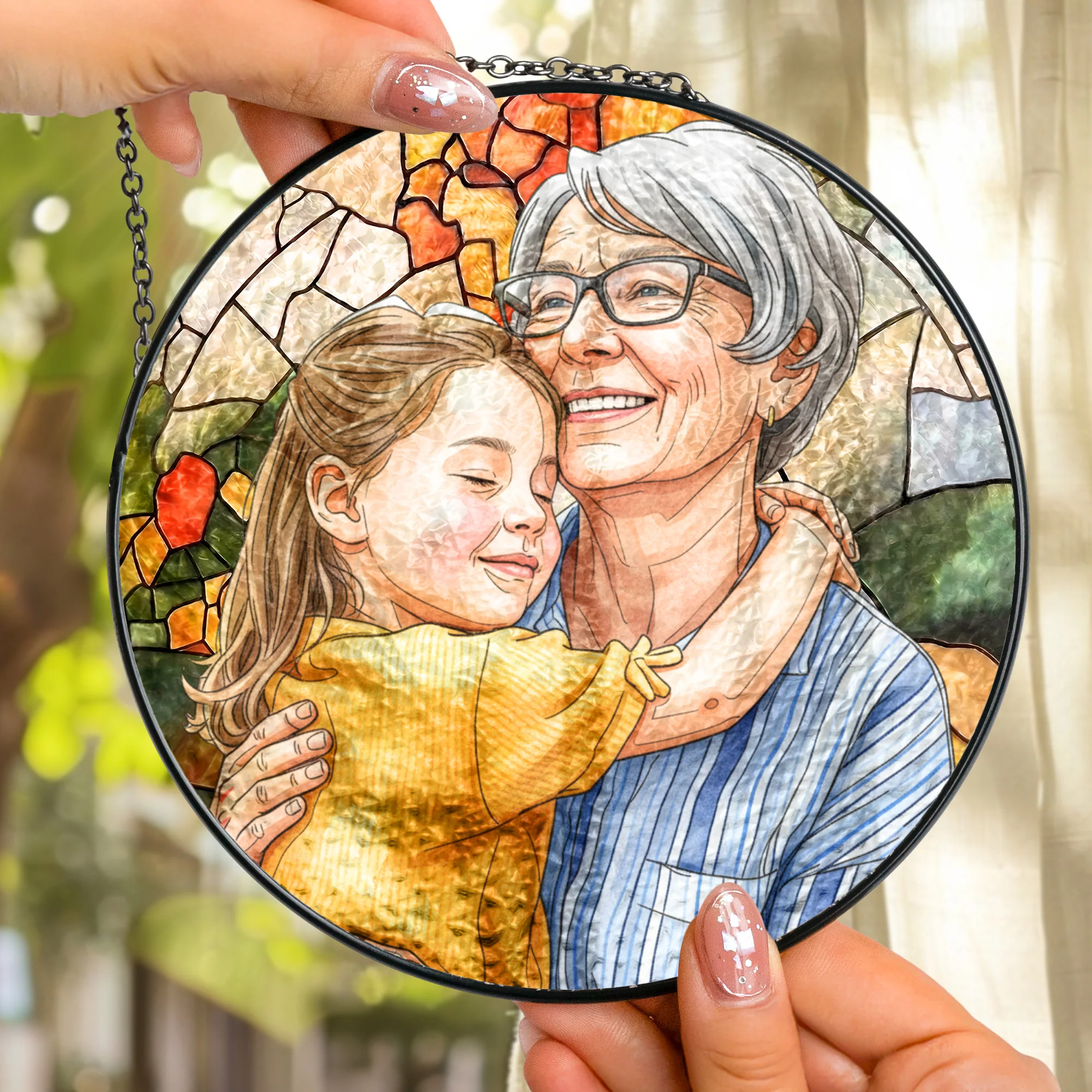 Custom Photo Portrait Mom Grandma Parents Family - Personalized Window Hanging Suncatcher - Image 2