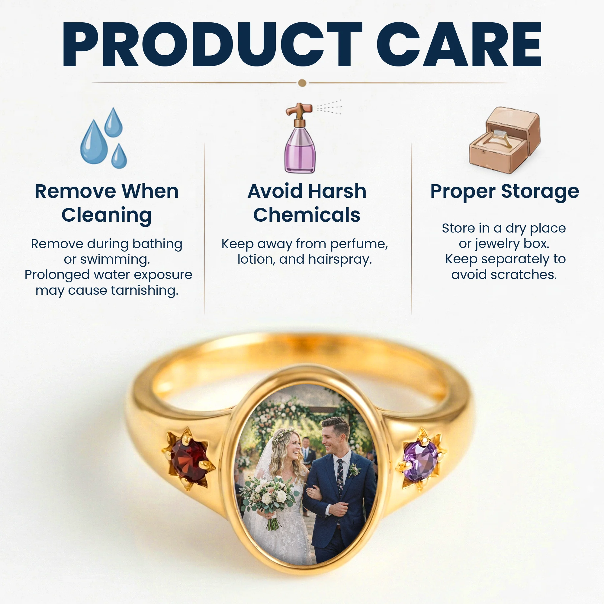 Custom Photo Ring With Birthstones Gift For Her - Personalized Ring - Image 10
