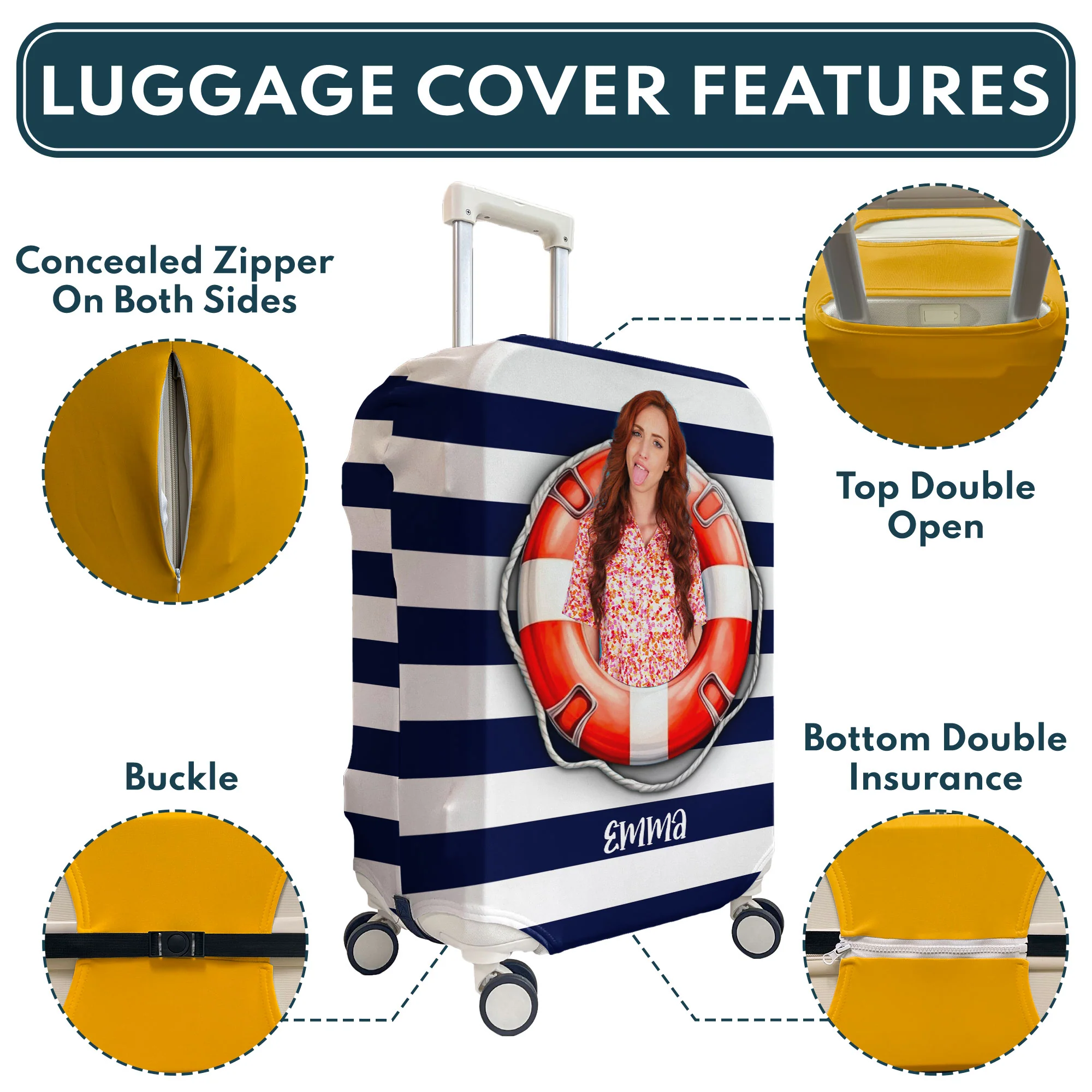 Custom Photo Sailor Beach Vibe - Personalized Photo Luggage Cover - Image 6
