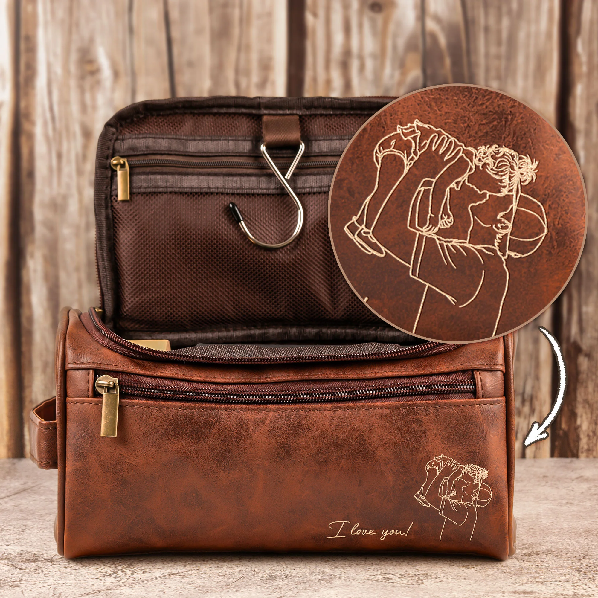 Custom Photo Sketch Line Art Father's Day Gift For Husband, Dad - Personalized Toiletry Bag