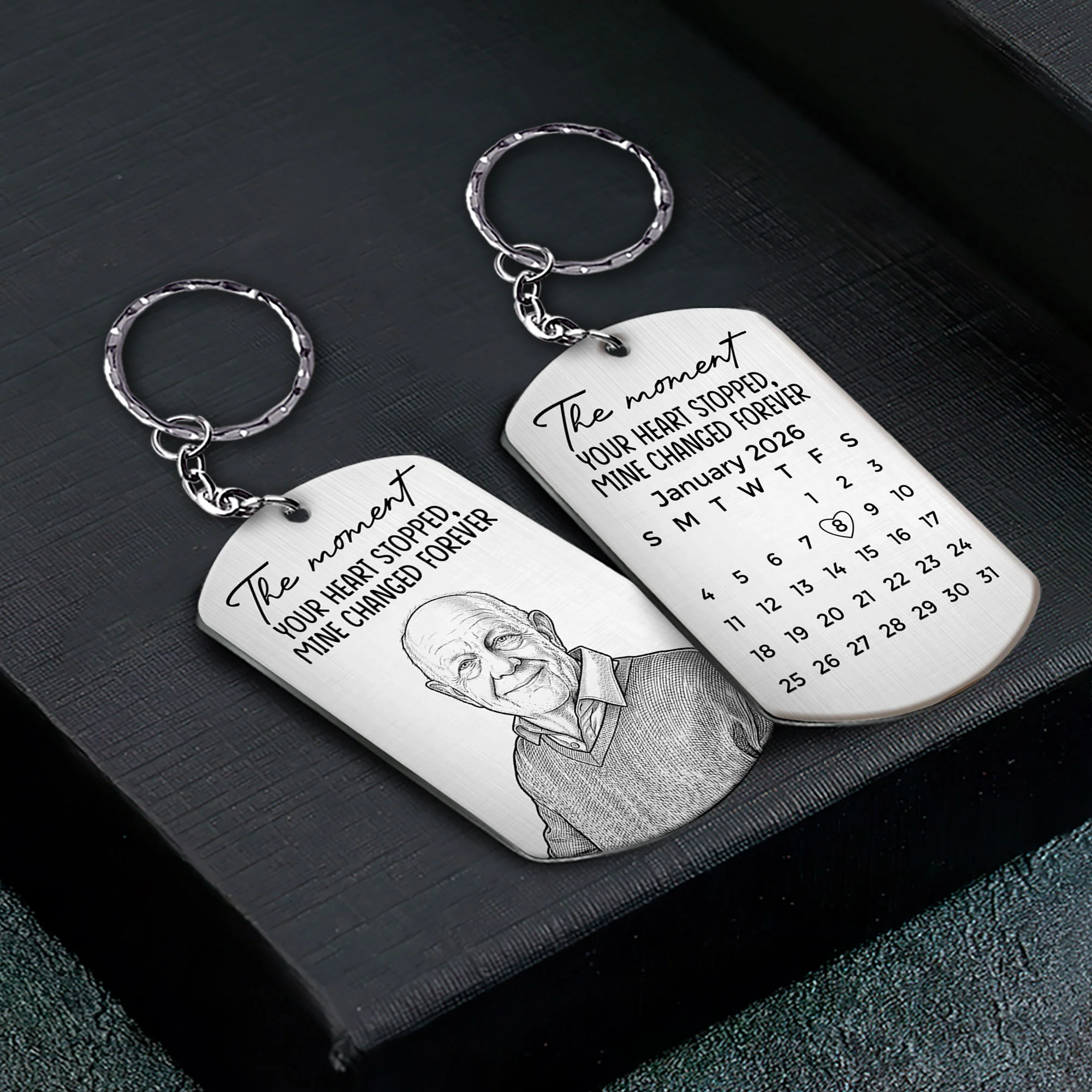 Custom Photo Sketch Line Art The Moment Your Heart Stopped Memorial Gift - Personalized Keychain - Image 2