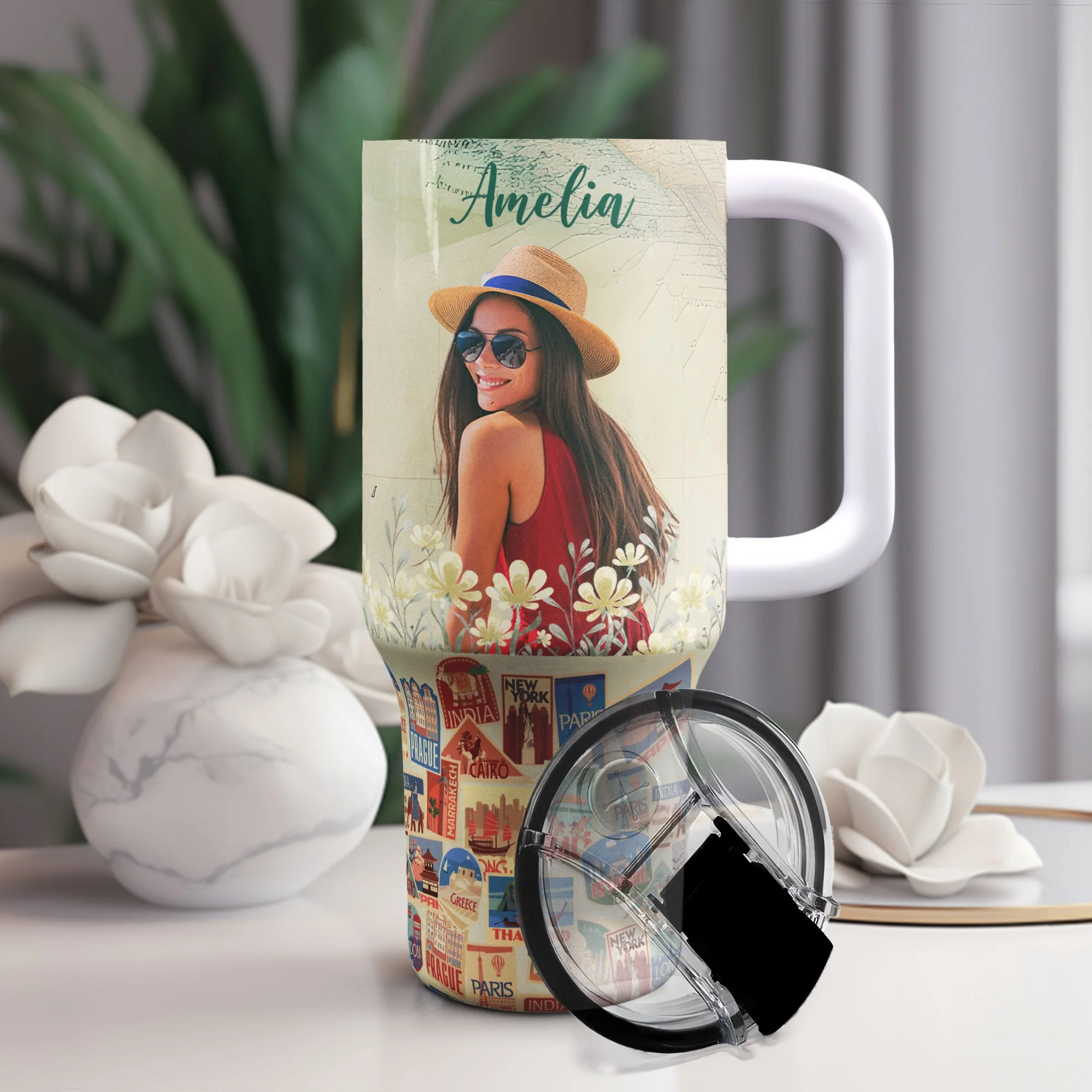 Custom Photo Travel Theme - Personalized Photo 40oz Tumbler With Straw - Image 4