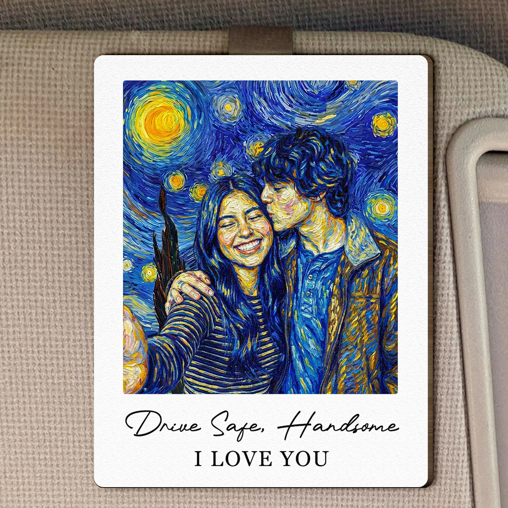 Custom Photo Van Gogh Art Drive Safe I Love You - Personalized Car Visor Clip - Image 2