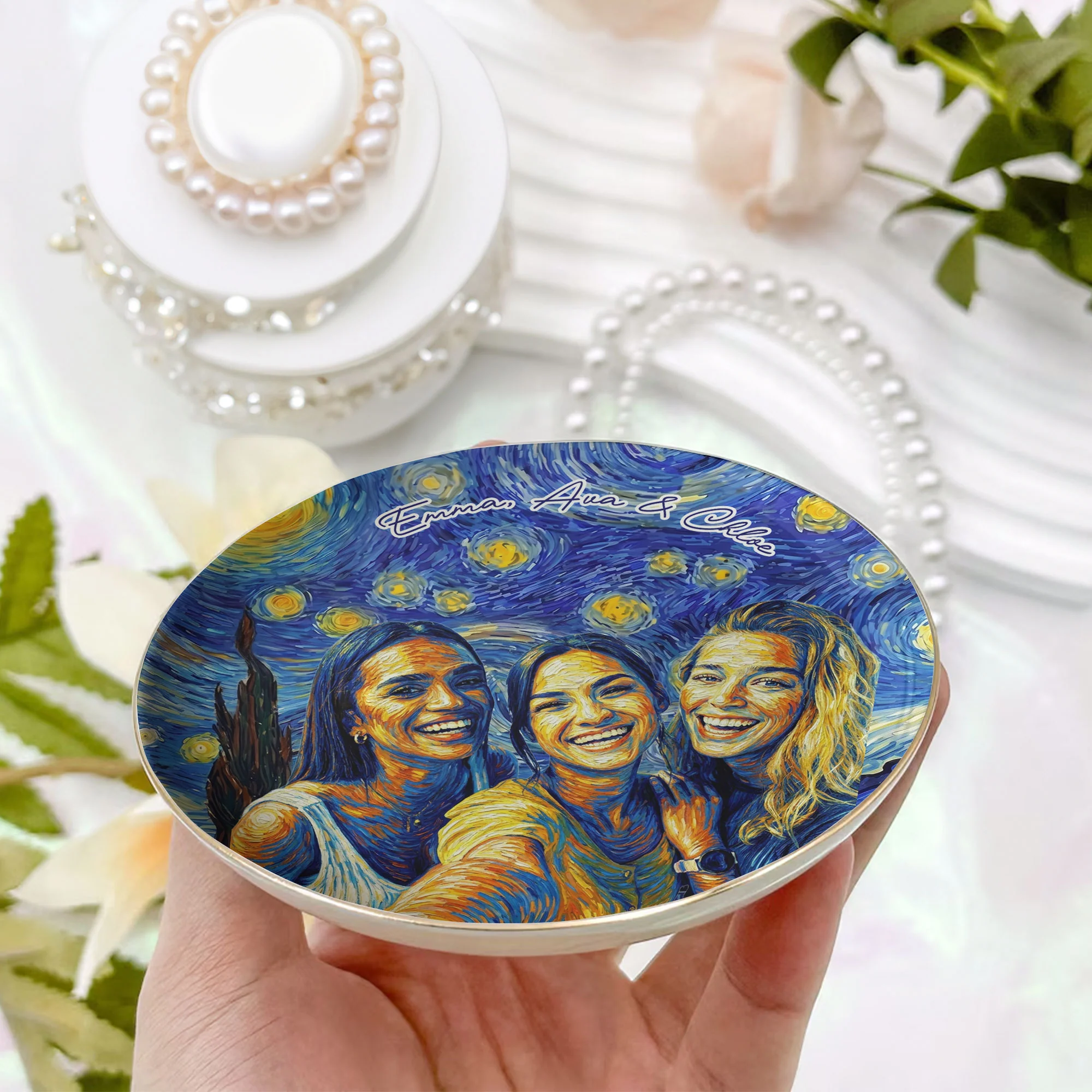 Custom Photo Van Gogh Style Art Friendship Gifts For BFF, Besties, Soul Sisters - Personalized Jewelry Dish - Image 6