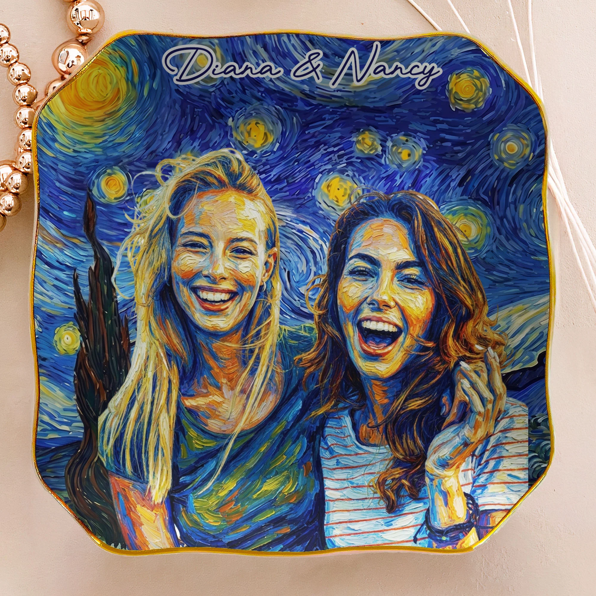 Custom Photo Van Gogh Style Art Friendship Gifts For BFF, Besties, Soul Sisters - Personalized Jewelry Dish - Image 7
