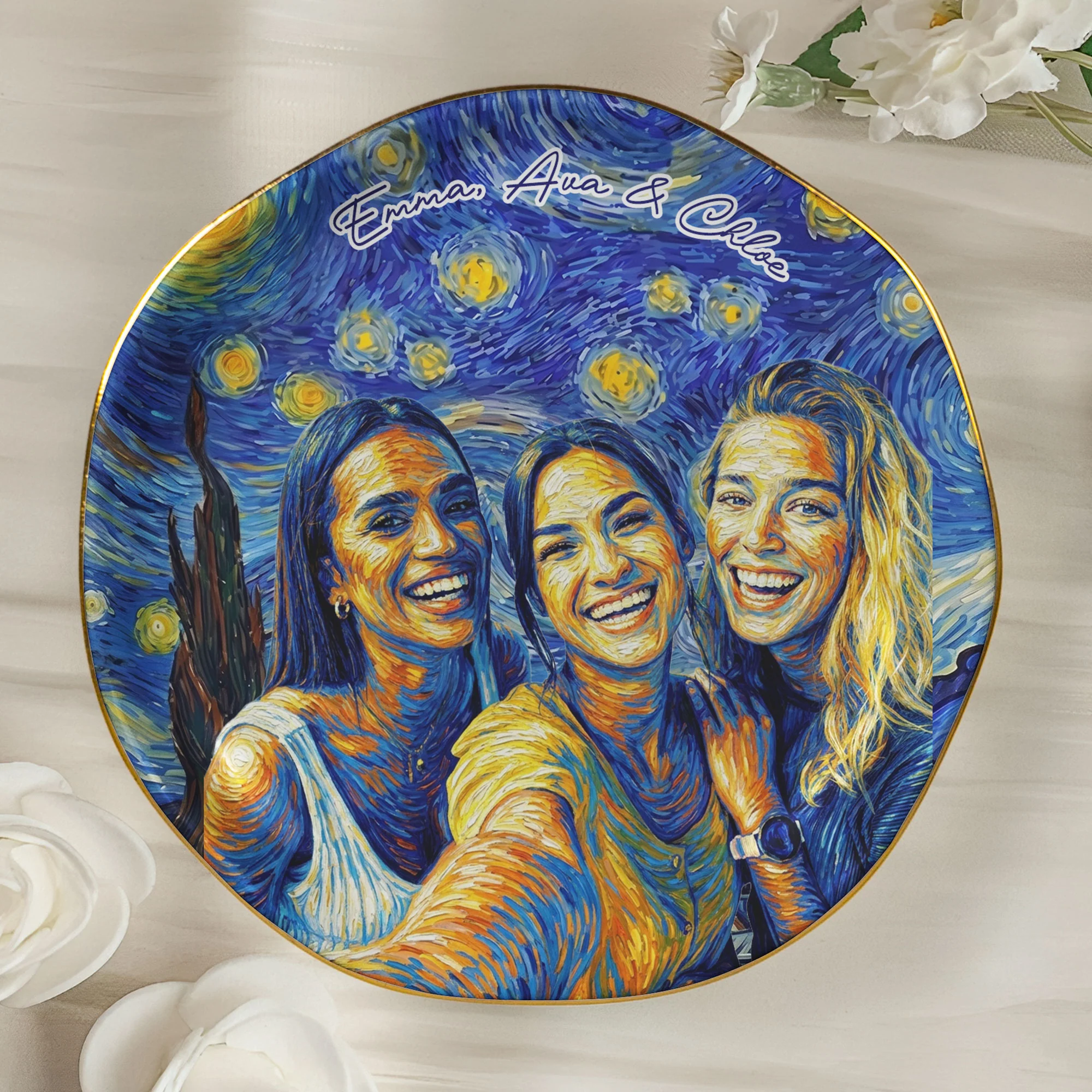 Custom Photo Van Gogh Style Art Friendship Gifts For BFF, Besties, Soul Sisters - Personalized Jewelry Dish - Image 8