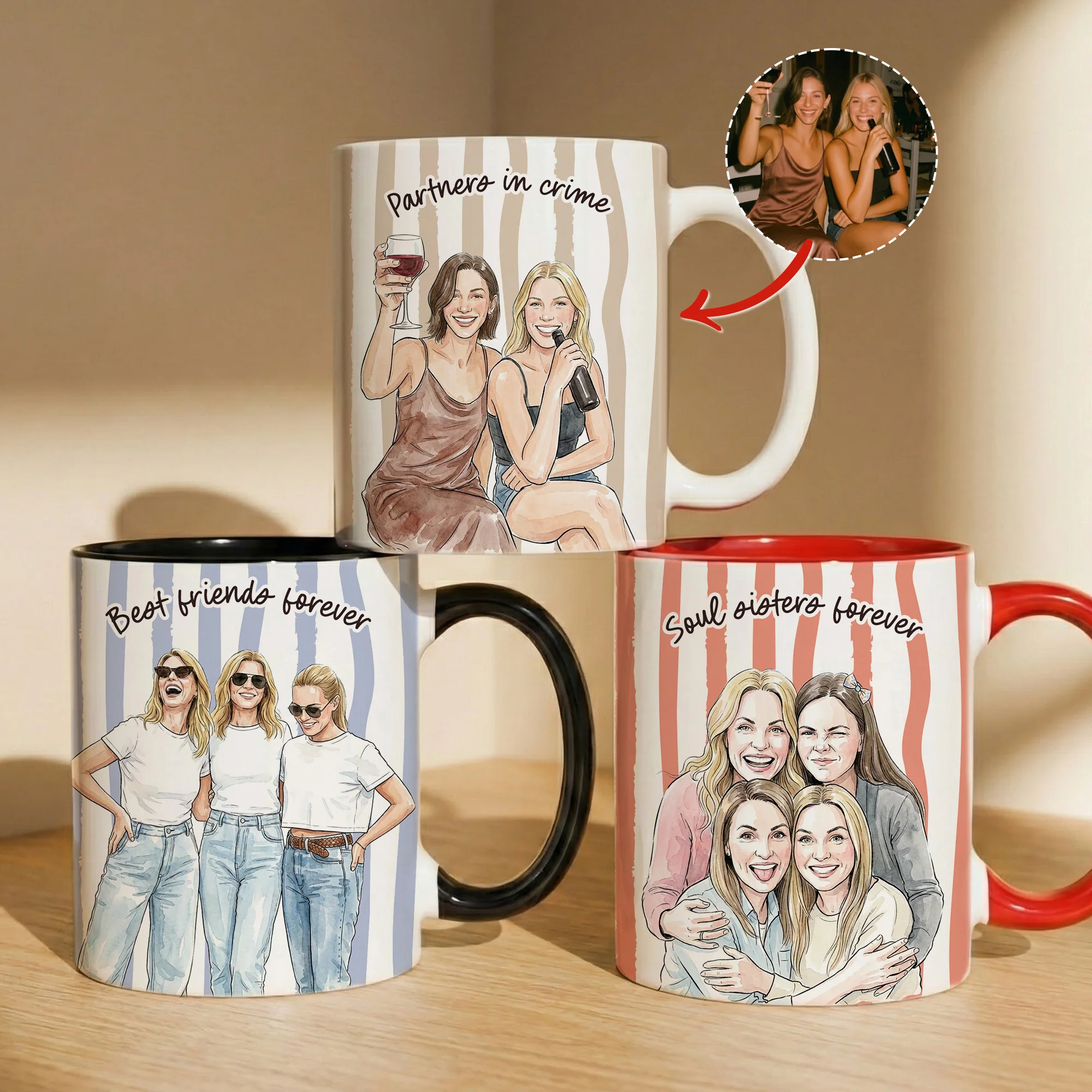 Custom Photo Watercolor Art Friendship Thank You Gift For BFF, Soul Sisters - Personalized Mug
