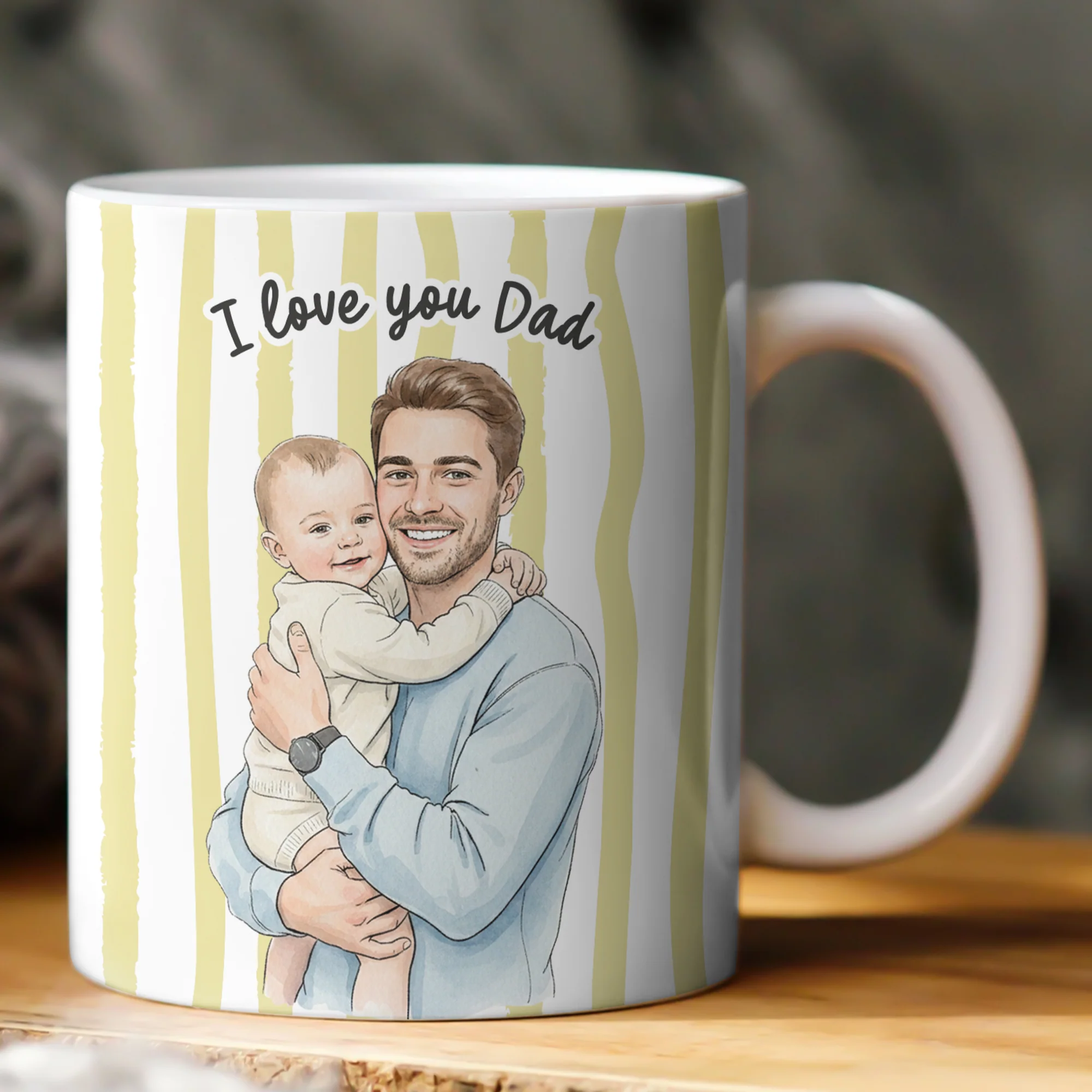 Custom Photo Watercolor Father's Day Gift For New Dad, Husband - Personalized Mug - Image 3