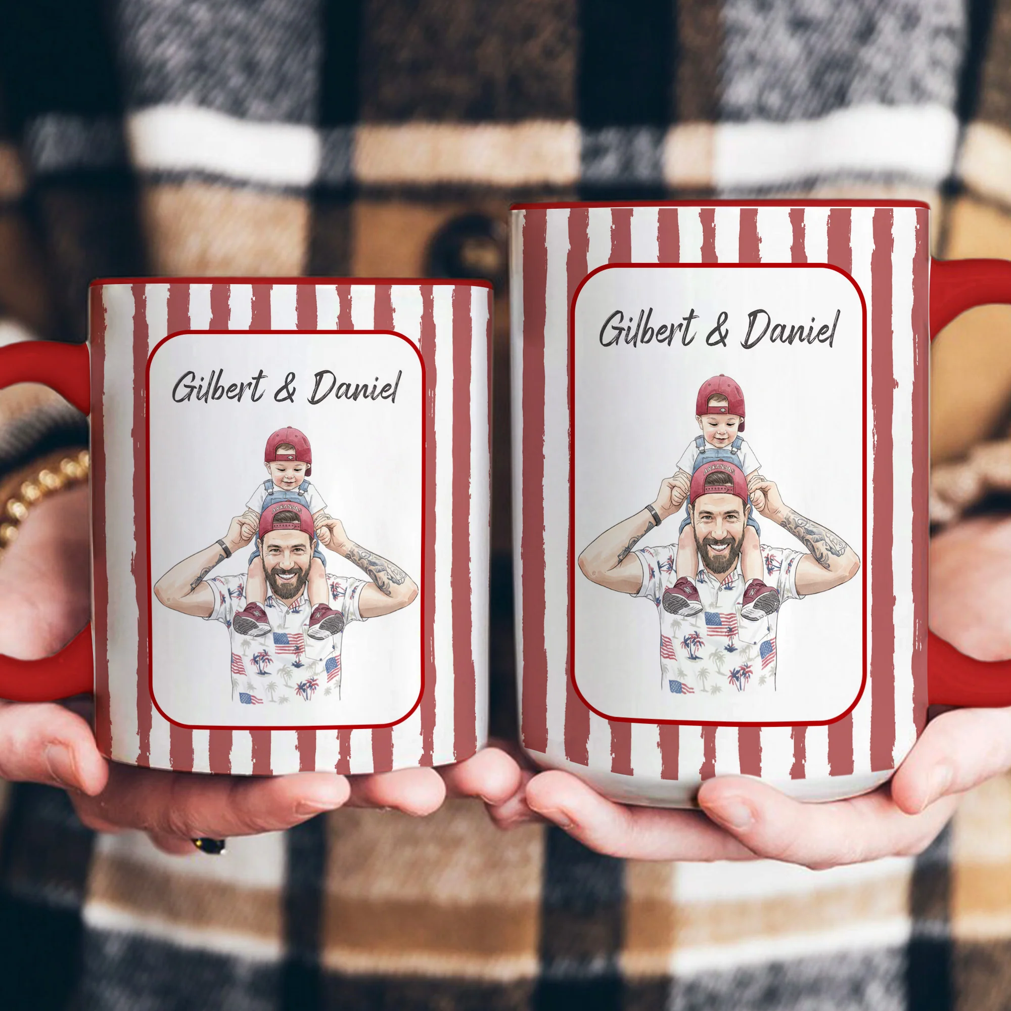 Custom Photo Watercolor Striped Pattern Father's Day Gift For Dad, Husband, Grandpa - Personalized Mug - Image 5