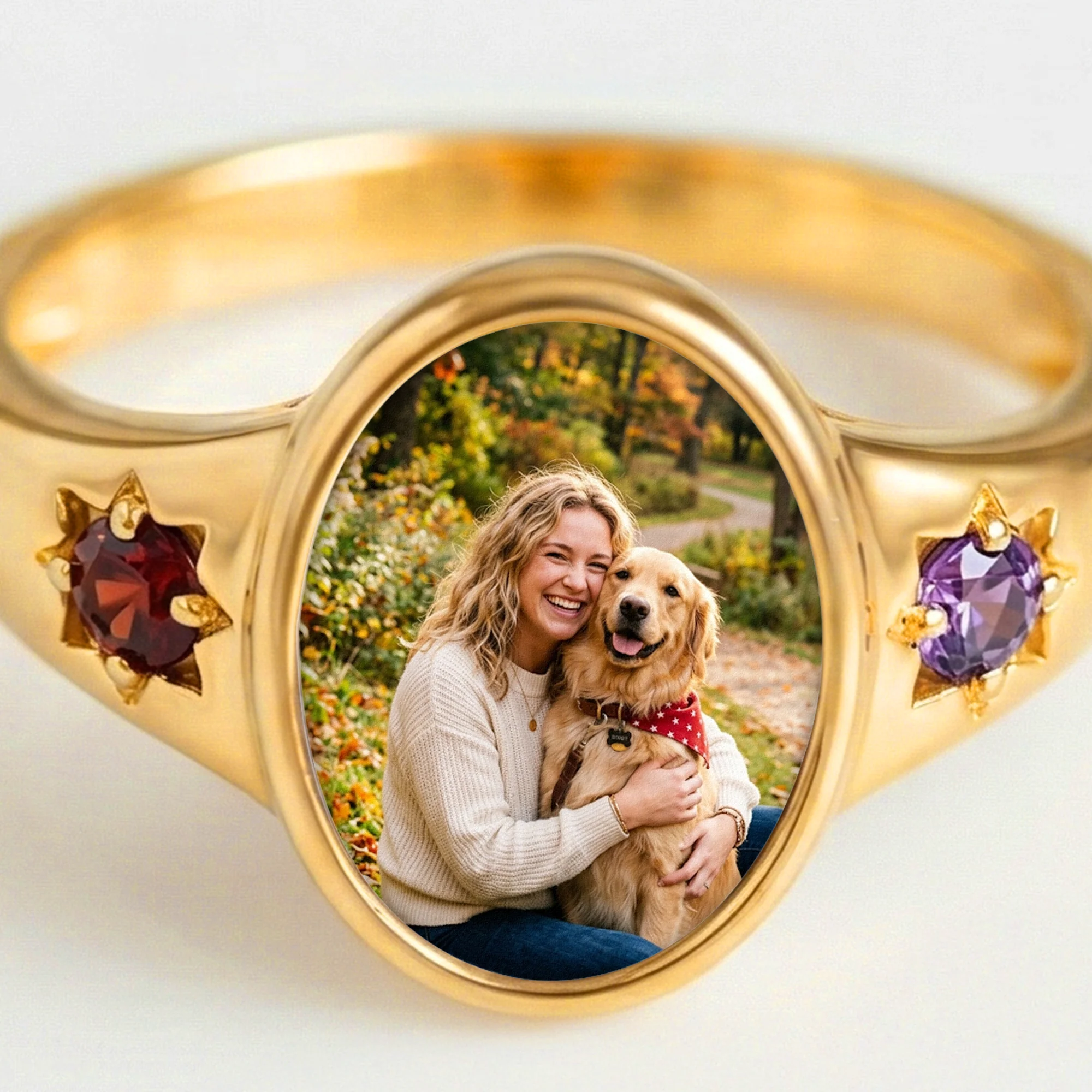 Custom Photo With Birthstones Memorial Gift - Personalized Ring - Image 4