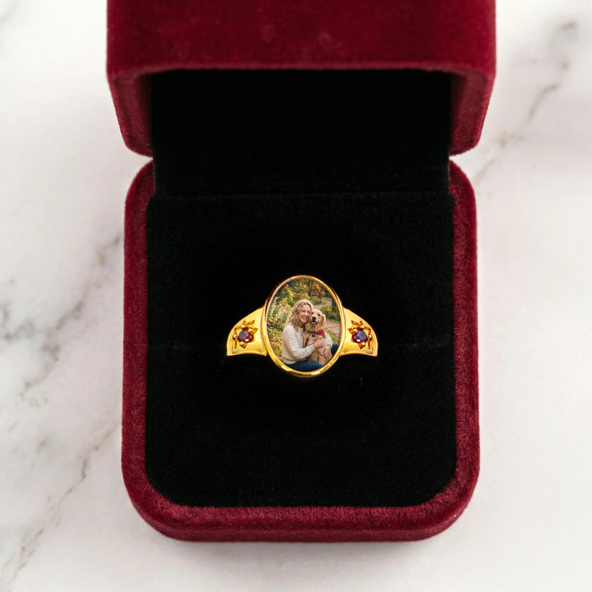 Custom Photo With Birthstones Memorial Gift - Personalized Ring - Image 6