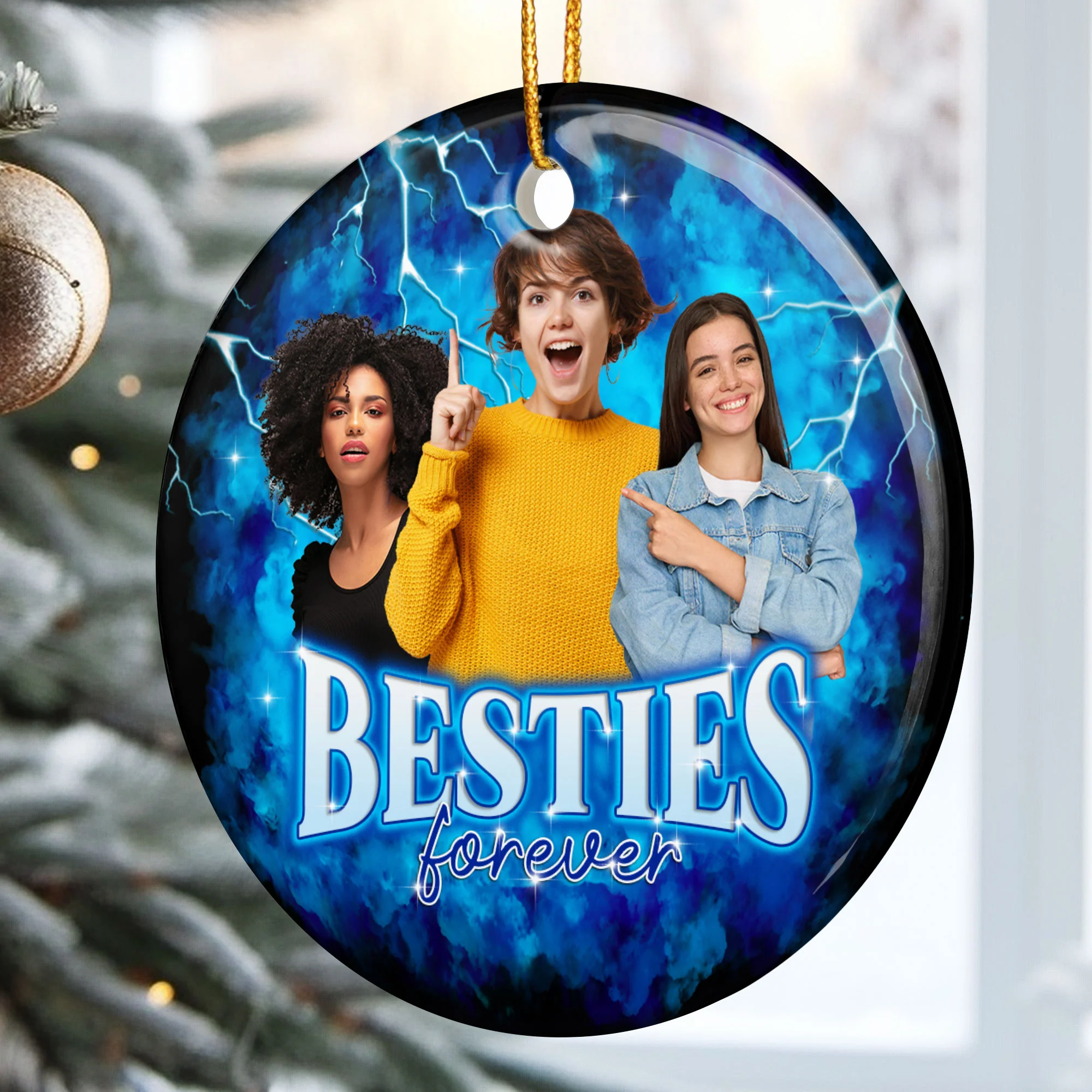 Custom Photos Bootleg Style Besties Ornament - Personalized Ceramic Photo Ornament - Image 2