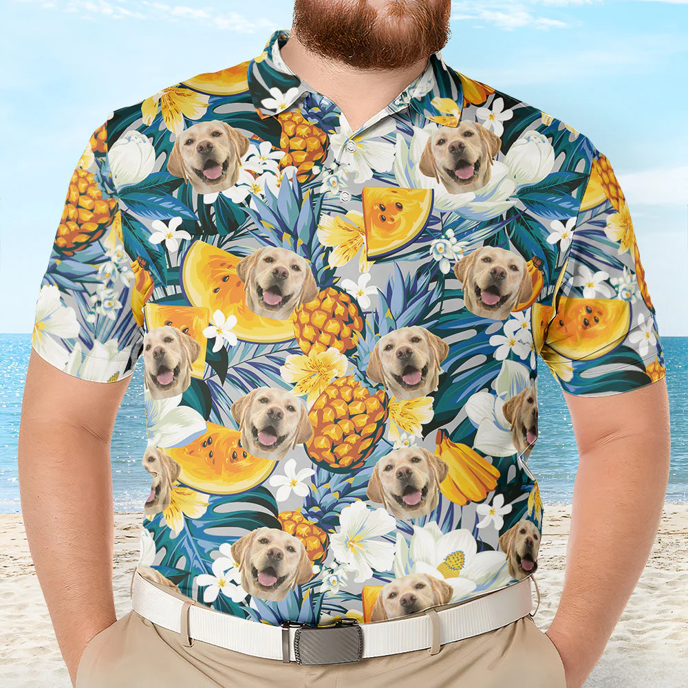 Custom Polo Shirt With Funny Face Hawaiian Pattern - Personalized Photo Polo Shirt - Image 4