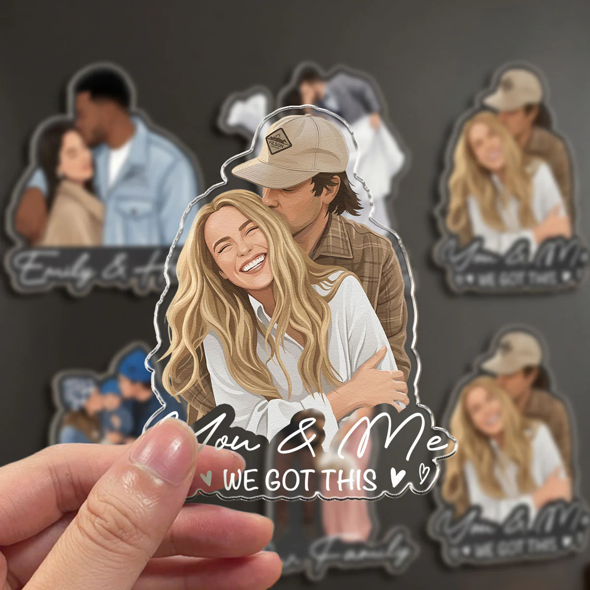 Custom Portrait Art Acrylic Magnet, Family Couples With Pets Photo - Personalized Magnet - Image 4