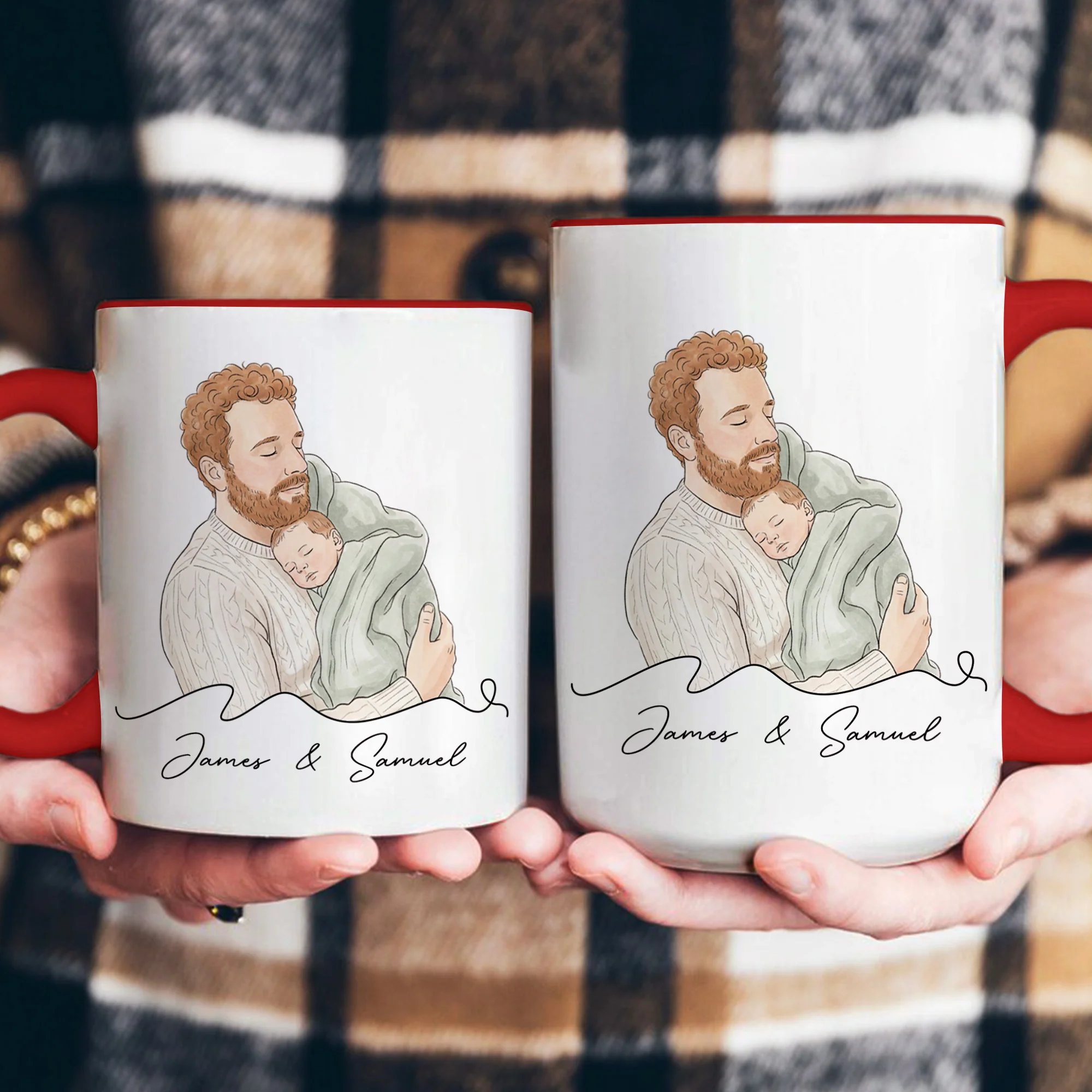 Custom Portrait Watercolor Father's Day Gift For Dad, New Dad, Husband - Personalized Mug - Image 4