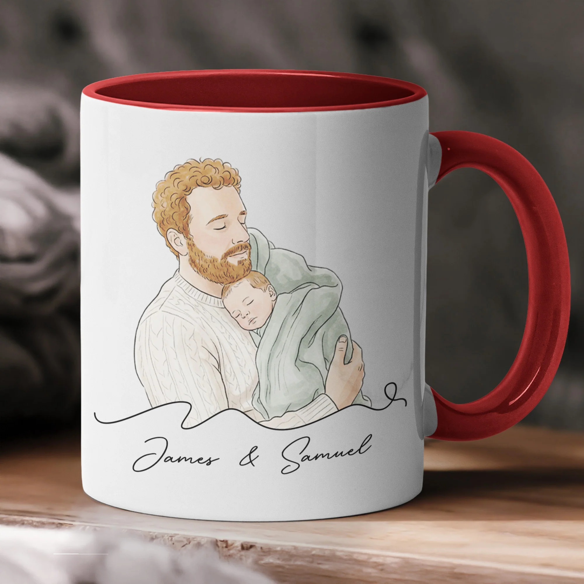 Custom Portrait Watercolor Father's Day Gift For Dad, New Dad, Husband - Personalized Mug - Image 6