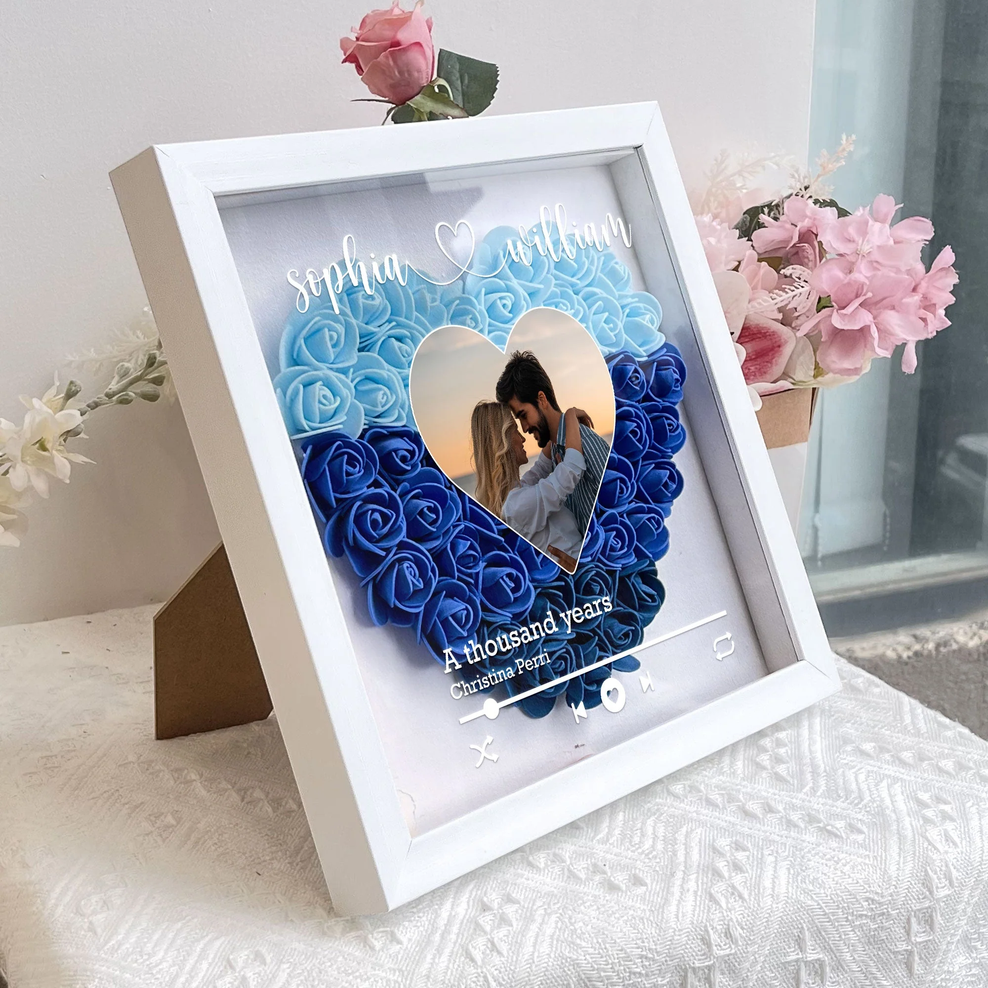 Custom Song Title Couple Gift - Personalized Photo Flower Shadow Box - Image 5