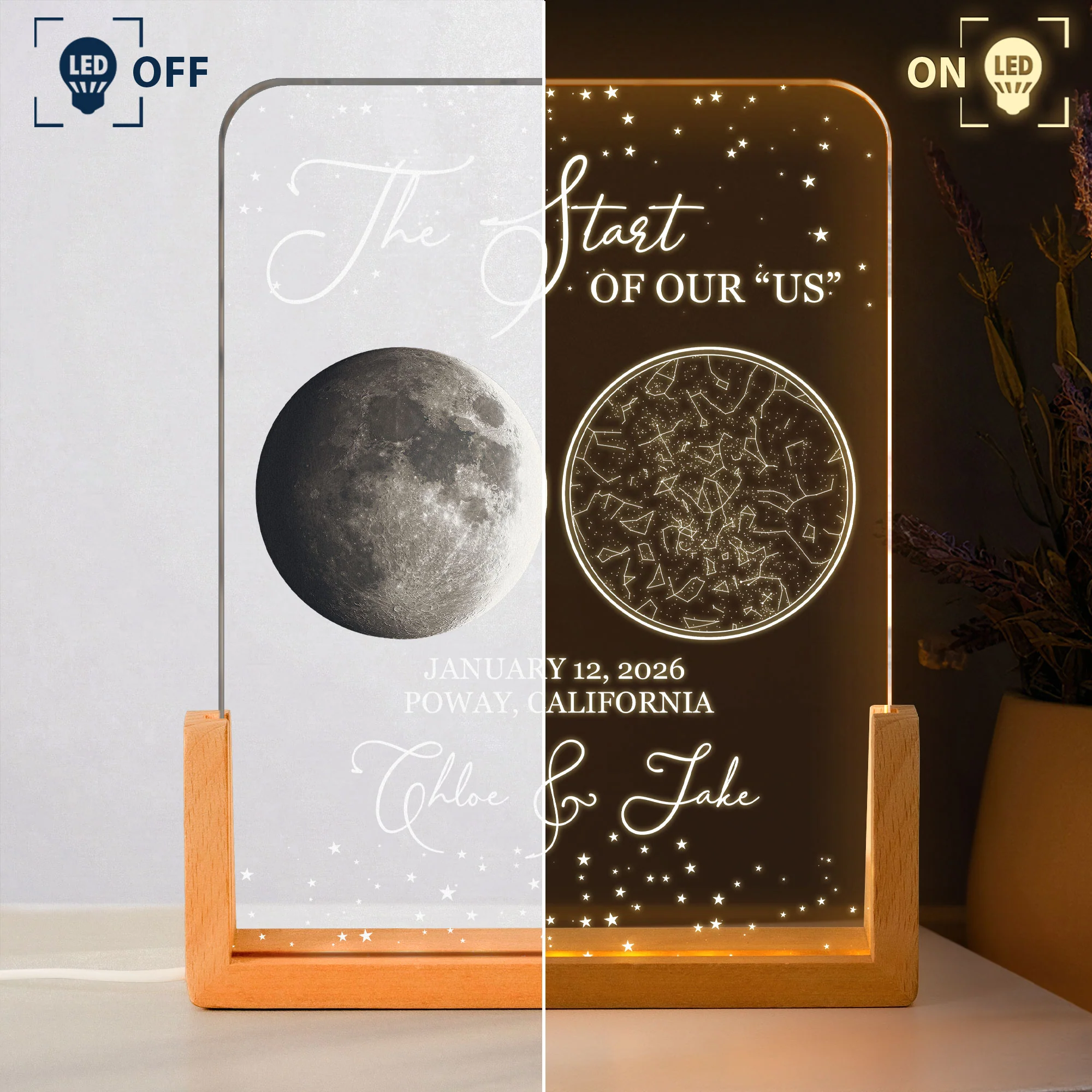 Custom Star Map & Moon Phase, Special Date Of Us - Romantic Couples Anniversary Gifts - Personalized Night Light - Image 3