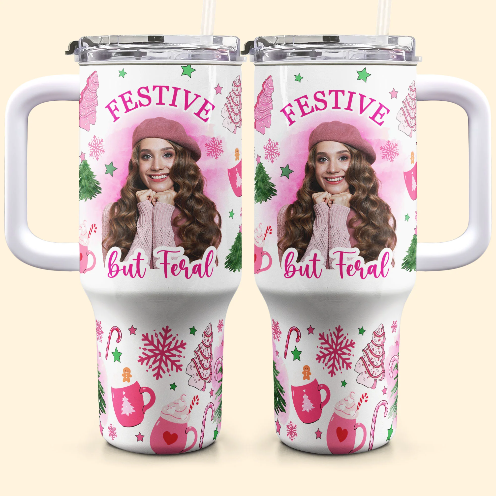 Custom Tumbler For Girls Festive But Feral - Personalized Photo 40oz Tumbler With Straw - Image 5