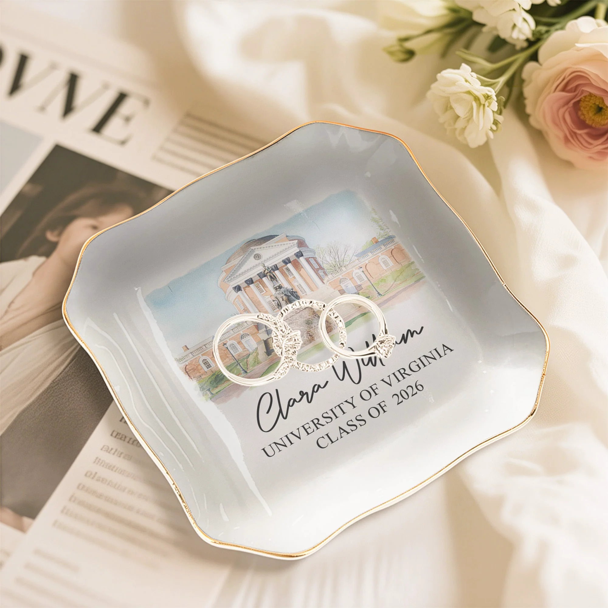 Custom University Photo College Graduation Gift School Logo For Her, Daughter, Friends - Personalized Jewelry Dish - Image 4