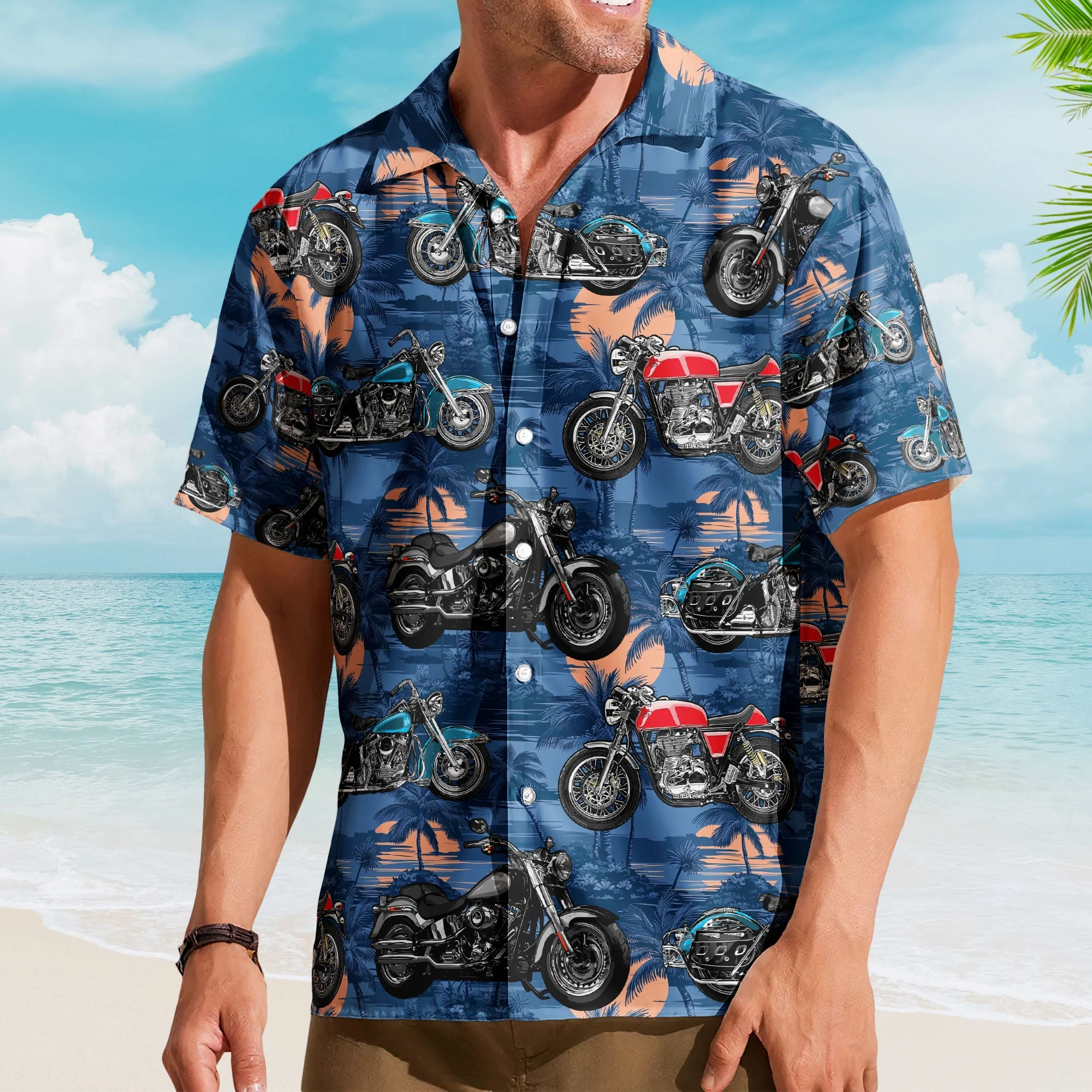 Custom Vintage Bikes Photo Motorbicycles For Bikers, Men, Husband - Custom Photo Hawaiian Shirt - Image 4