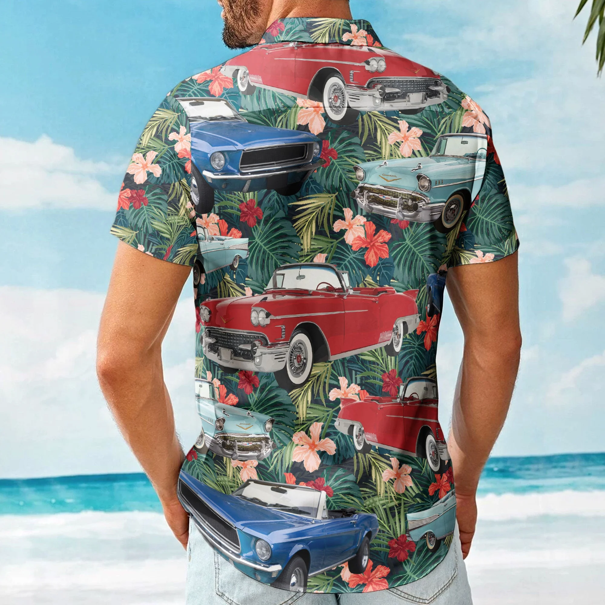 Custom Vintage Car Muscle Cars For Men, Husband - Custom Photo Hawaiian Shirt - Image 2