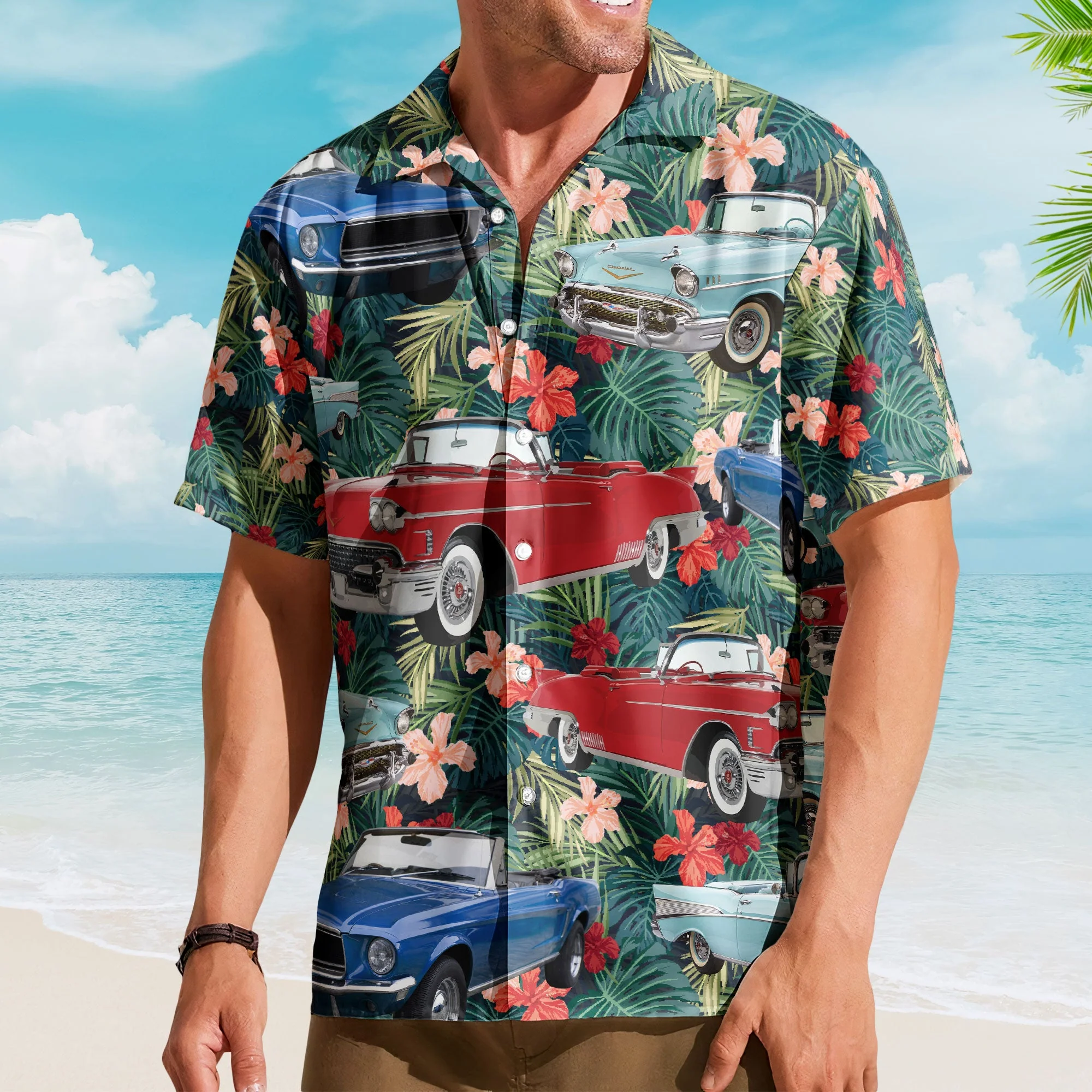 Custom Vintage Car Muscle Cars For Men, Husband - Custom Photo Hawaiian Shirt - Image 4