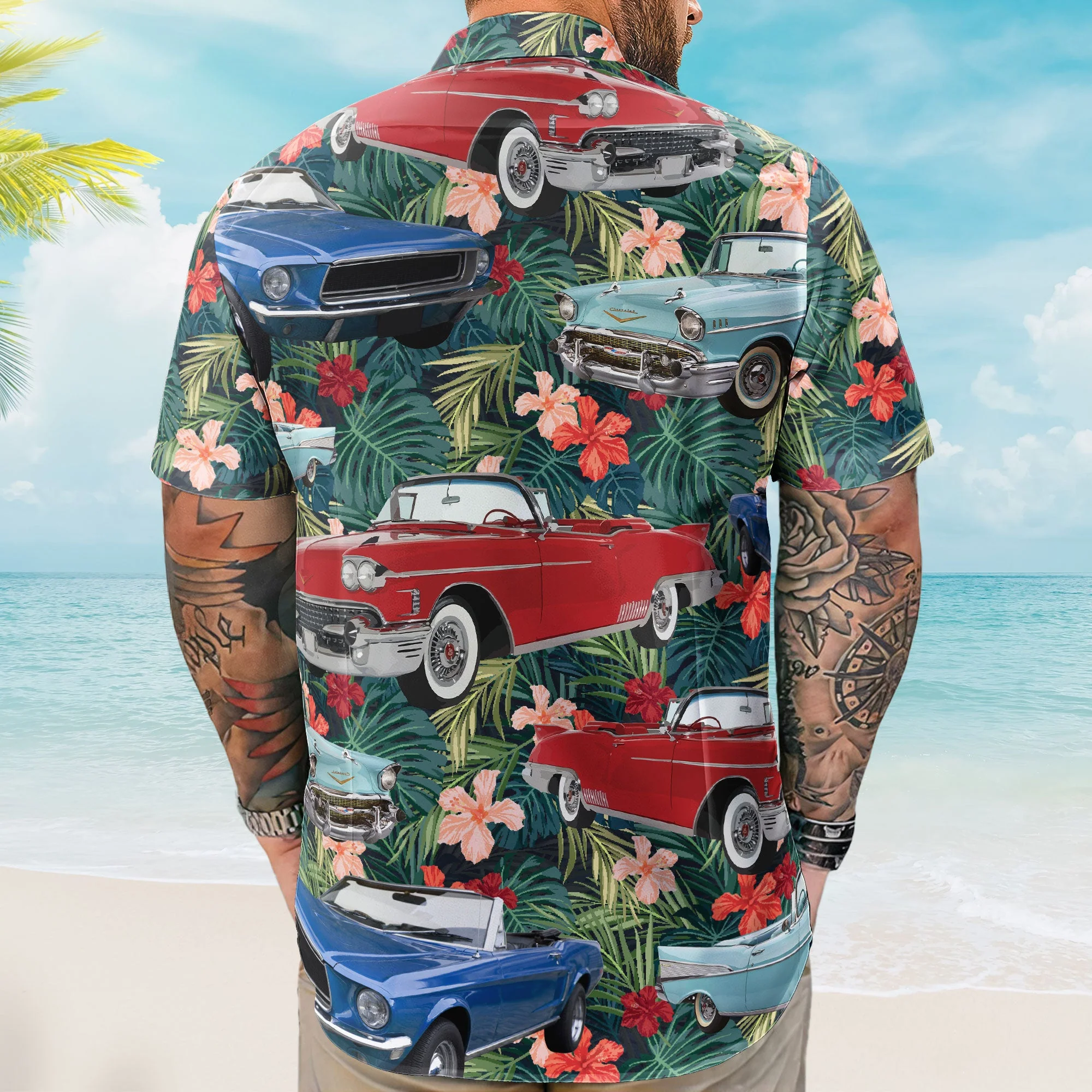 Custom Vintage Car Muscle Cars For Men, Husband - Custom Photo Hawaiian Shirt - Image 5