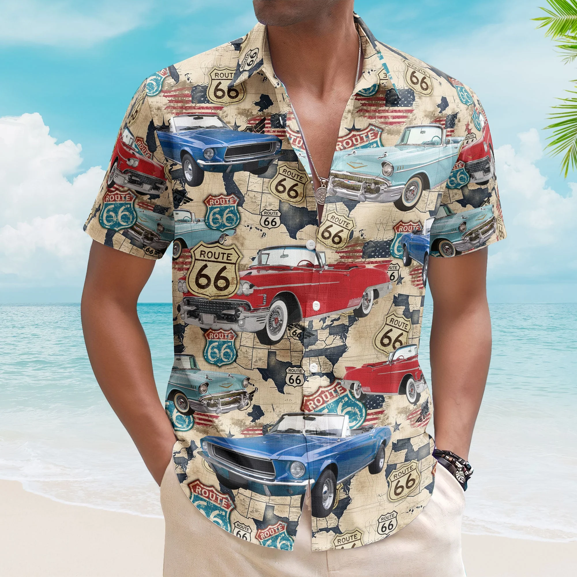 Custom Vintage Cars Muscle Cars For Men, Husband - Custom Photo Hawaiian Shirt - Image 4