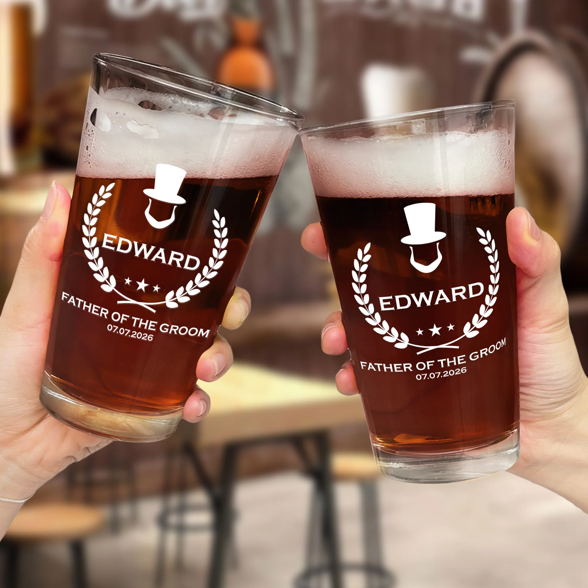 Custom Vintage Initial Name & Date For Best Man, Groomsmen, Groom Wedding Gifts - Personalized Beer Glass - Image 3