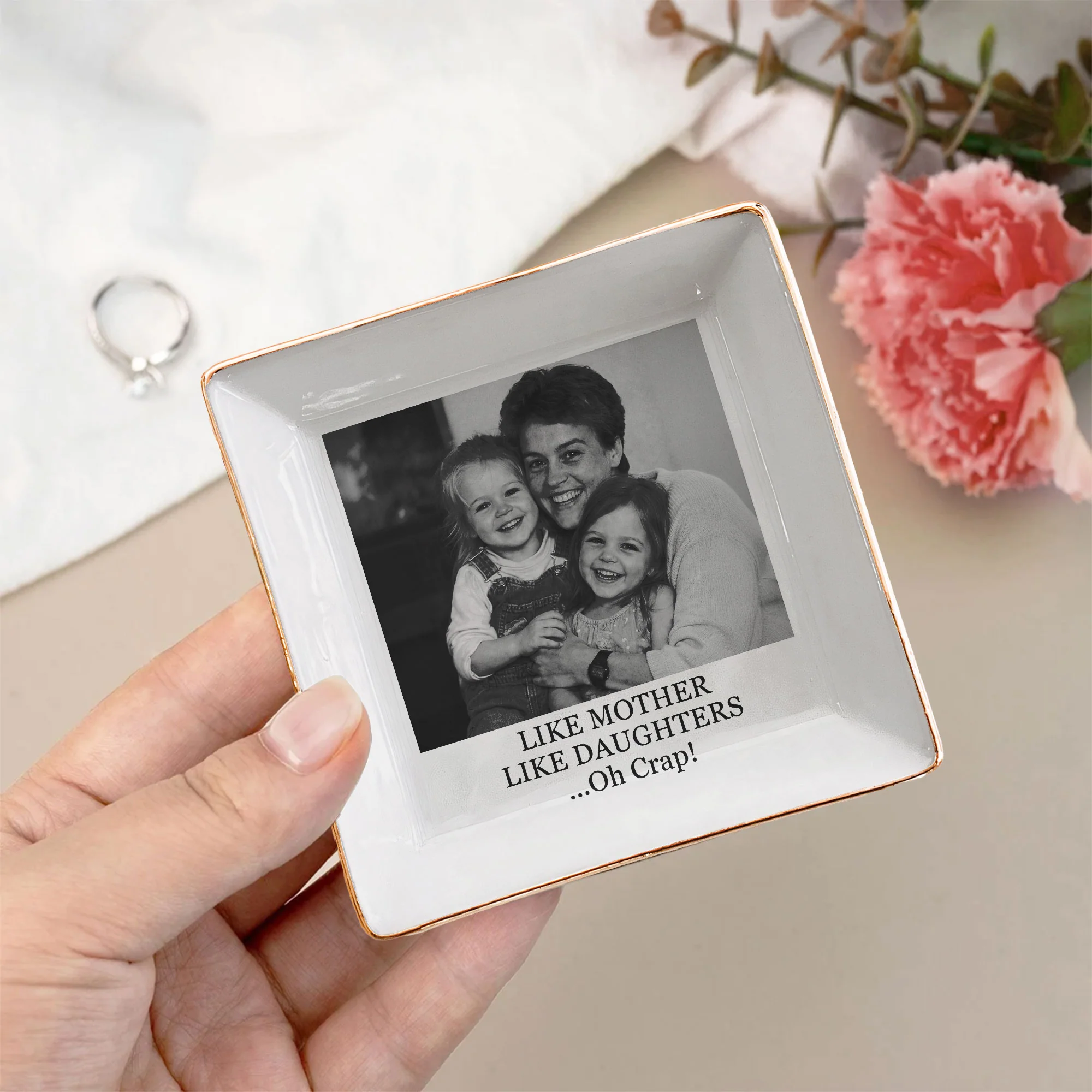 Custom Vintage Photo & Message - Mother's Day Gifts For Mom - Personalized Photo Jewelry Dish - Image 4